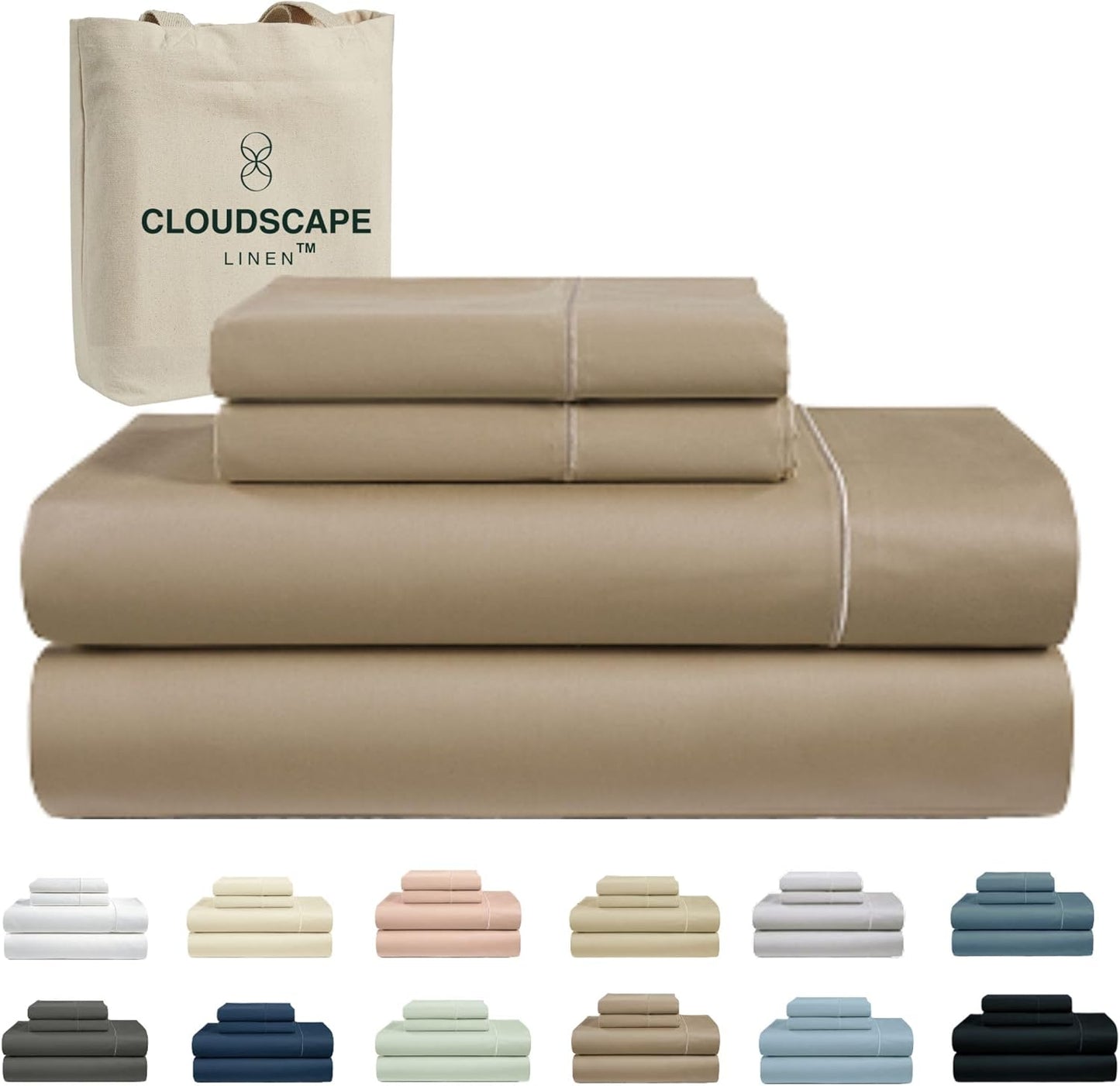 Cloud Scape Linen 100% Egyptian Cotton Sheets for Queen Size Bed, 4 Pieces Bedding Set, 1000 Thread Count, Hotel Quality, Silky Soft, Deep Pockets up to 17”, French Blue