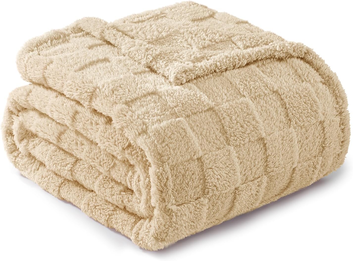 Exclusivo Mezcla Fleece Throw Blanket for Couch,Super Soft and Warm Lightweight Checkered Pattern Blankets for All Seasons, 50x60 Inches, Ivory