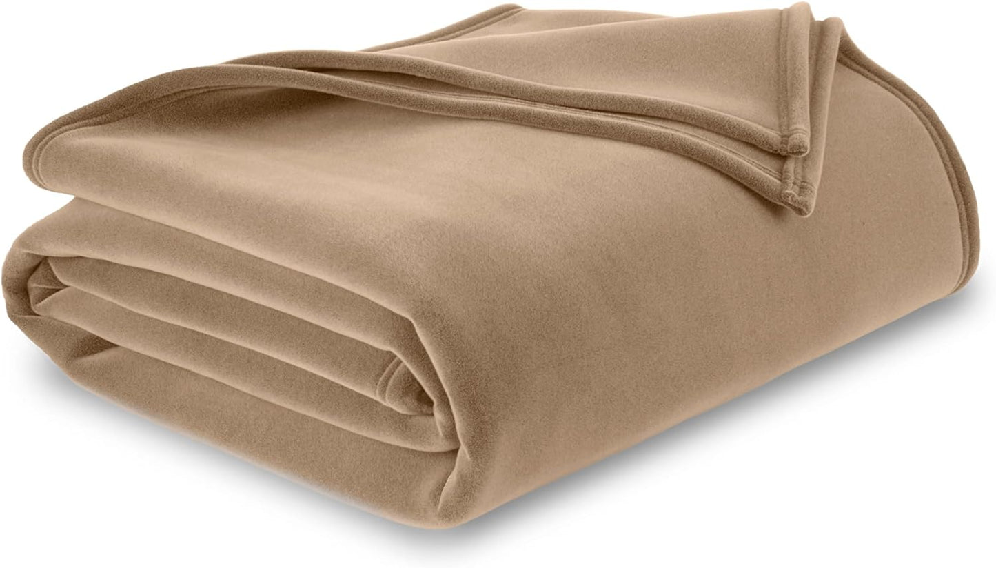 Vellux Queen Size Blanket - All Season Luxury Warm Micro plush Lightweight Thermal Fleece Blankets - Perfect For Couch Bed Sofa - Breathable Bed Blankets Queen Size - Hotel Quality (90x90 Inch, Ivory)
