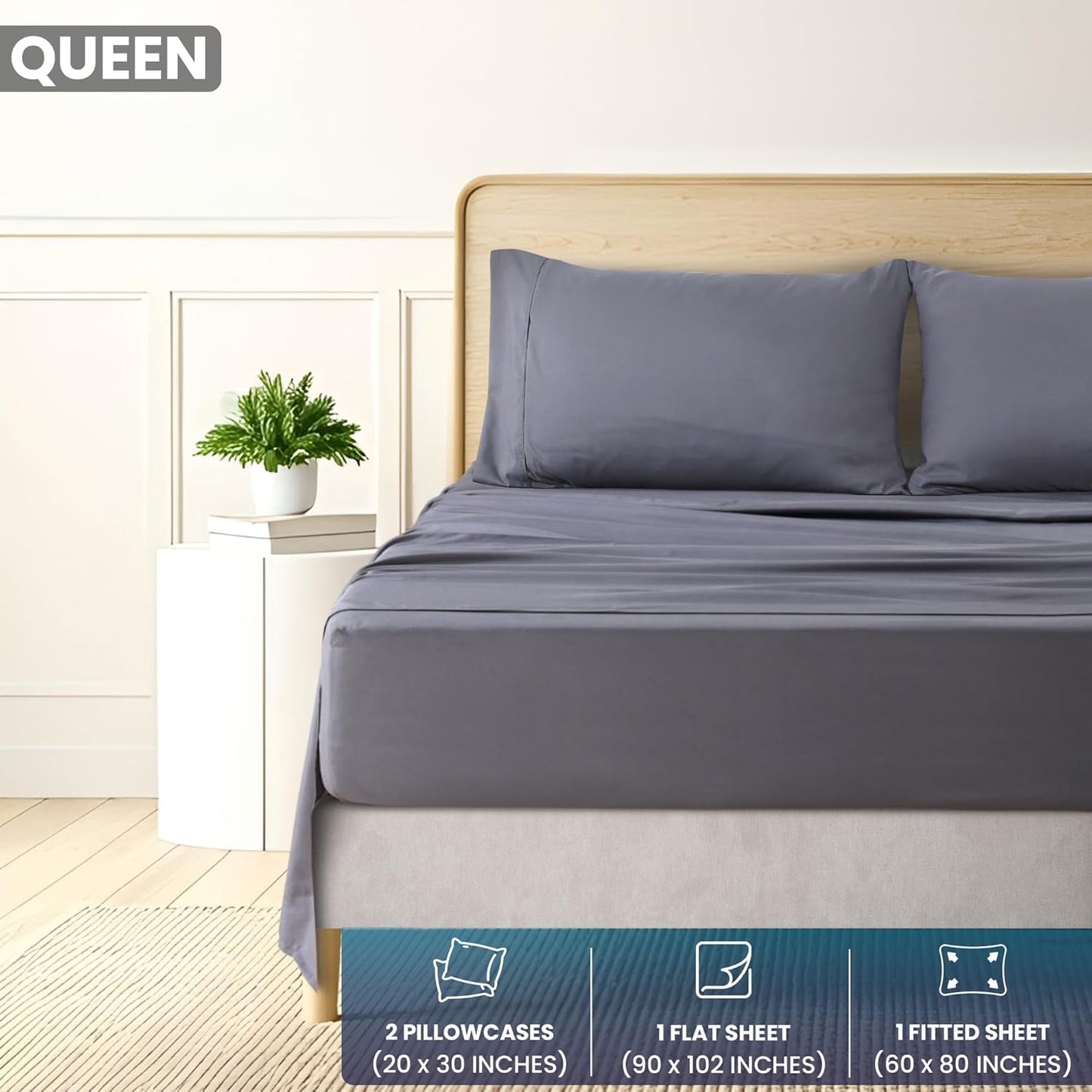 Utopia Bedding Queen Sheet Set – Brushed Microfiber – Ultra Soft Bed Sheets for Queen Size Bed Set – Deep Pocket, Wrinkle & Fade Resistant – Includes 1 Fitted, 1 Flat, 2 Pillowcases (Grey)