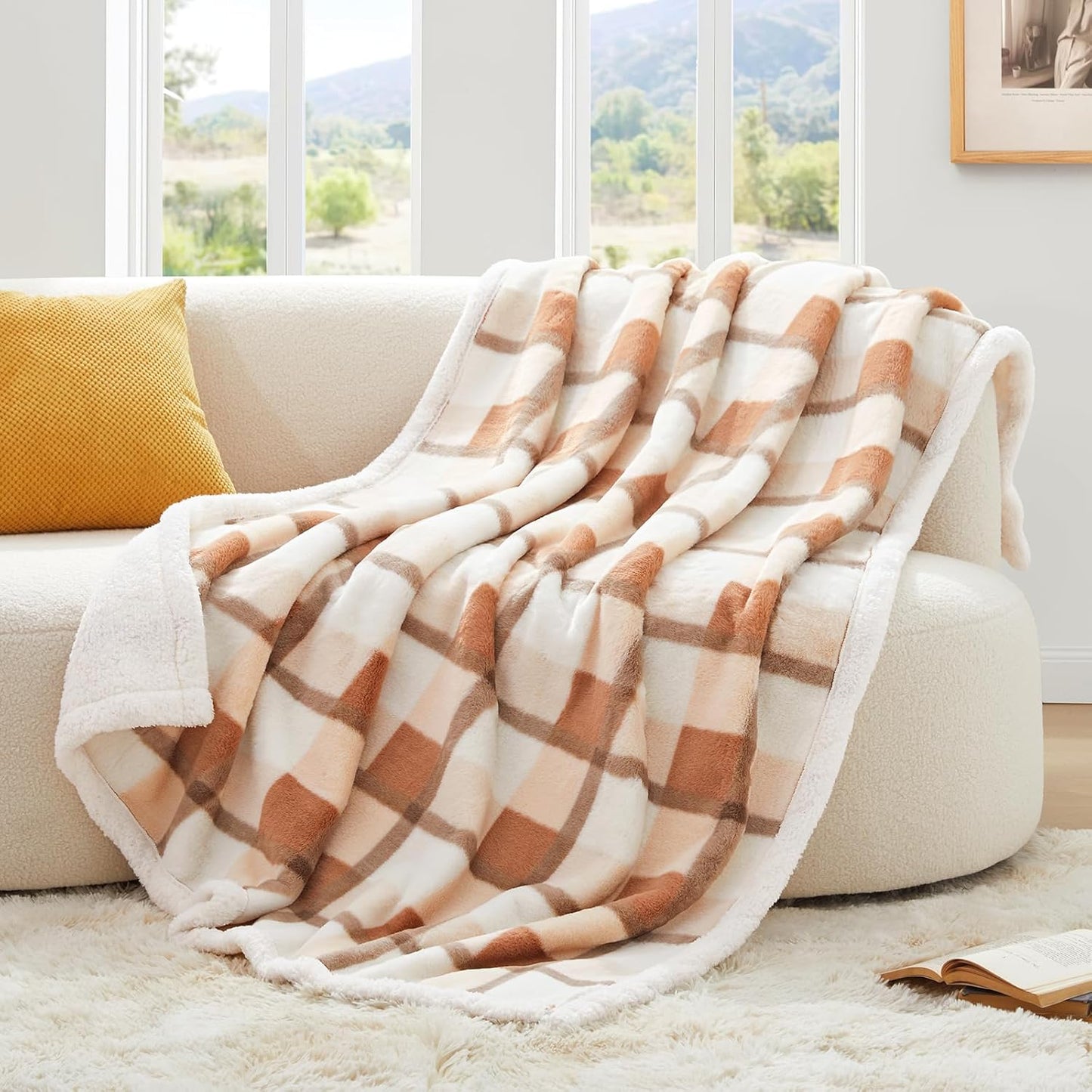 PU MEI Sherpa Fleece Throw Blanket 60" x 80" Reversible Plush Fluffy Large Big Blanket Lattice Flannel Blankets for Sofa Couch Bed (Grey-Soft Blue, 60"*80")
