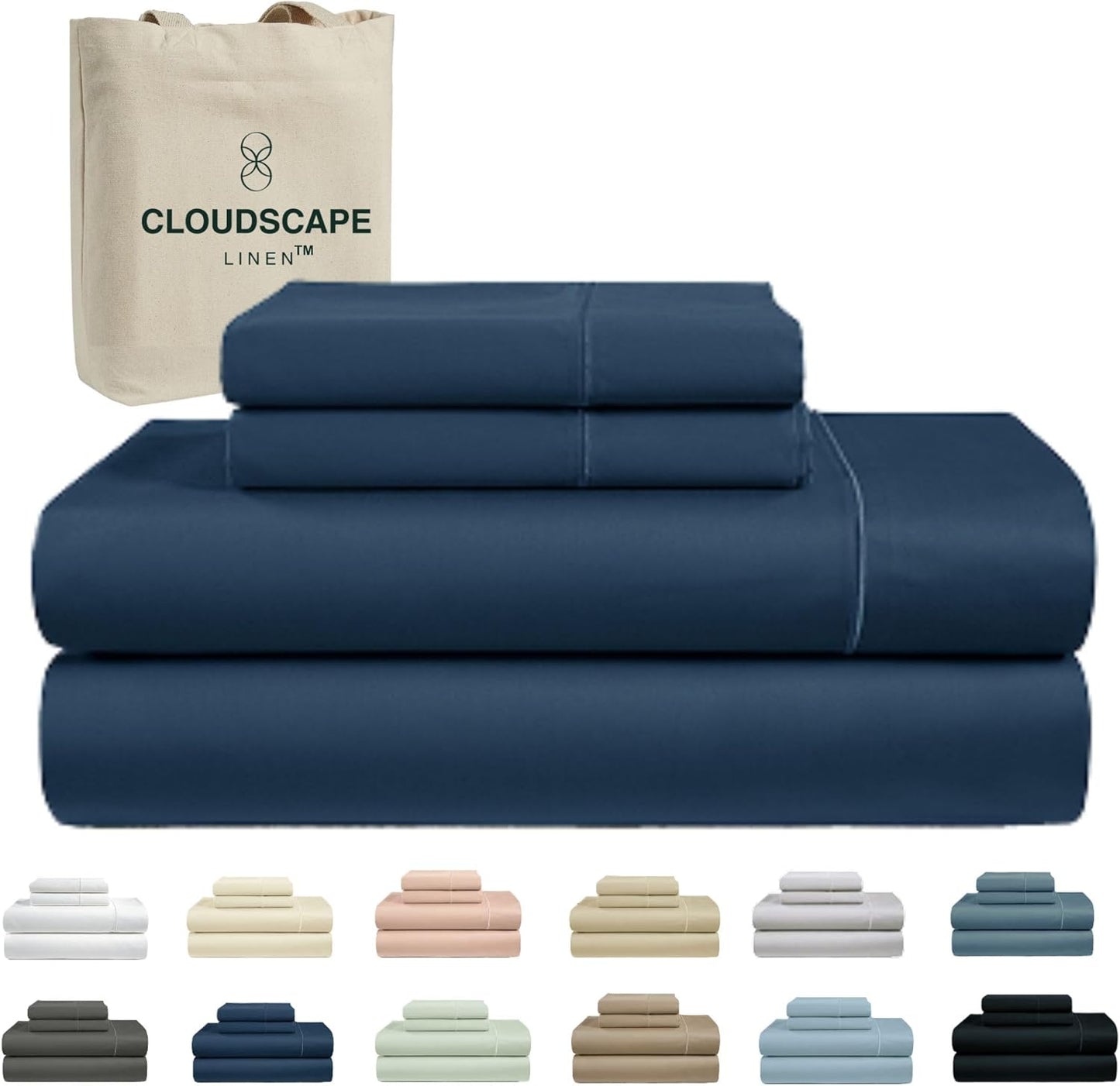 Cloud Scape Linen 100% Egyptian Cotton Sheets for Queen Size Bed, 4 Pieces Bedding Set, 1000 Thread Count, Hotel Quality, Silky Soft, Deep Pockets up to 17”, French Blue