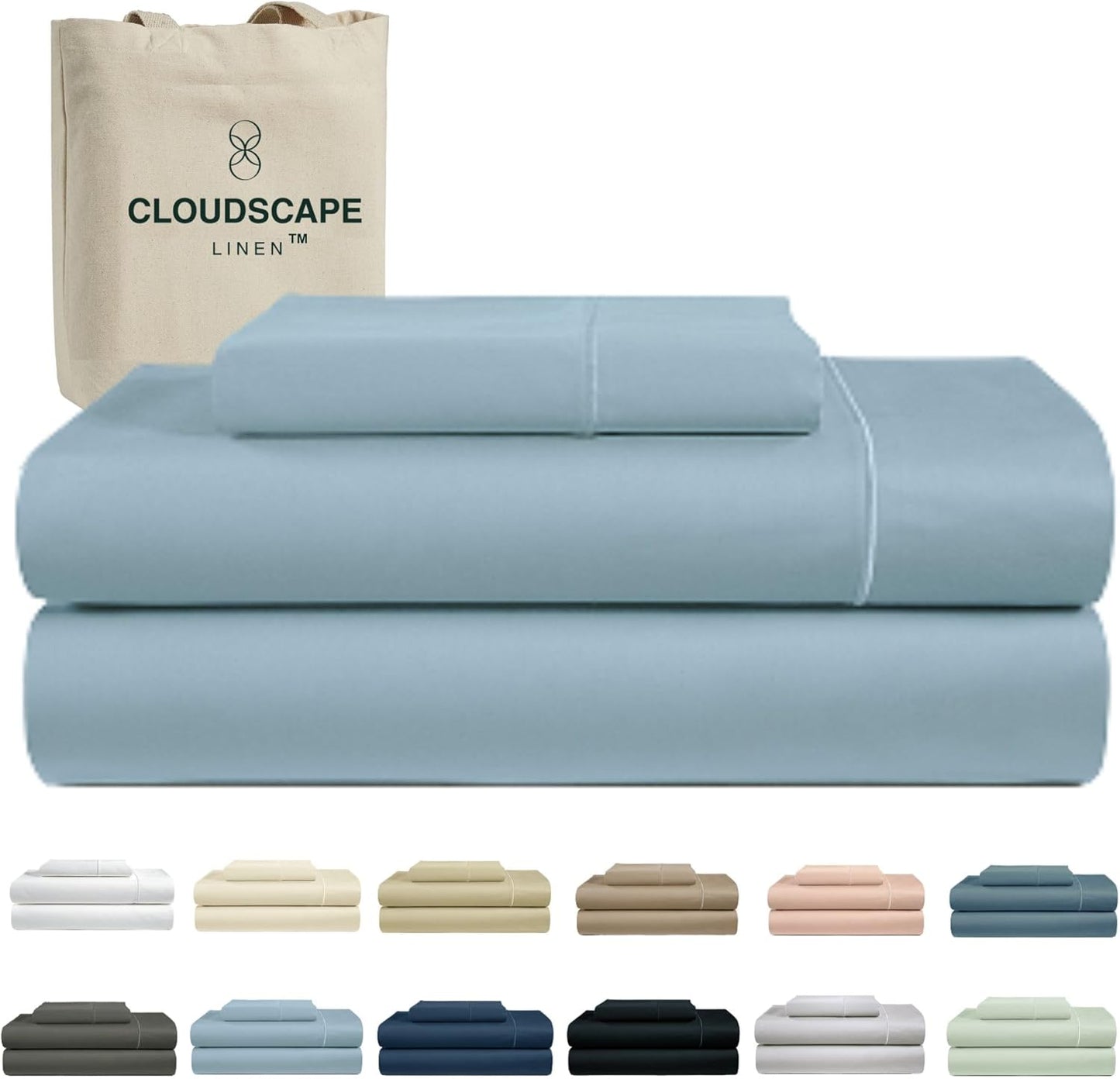 Cloud Scape Linen 100% Egyptian Cotton Sheets for Queen Size Bed, 4 Pieces Bedding Set, 1000 Thread Count, Hotel Quality, Silky Soft, Deep Pockets up to 17”, French Blue
