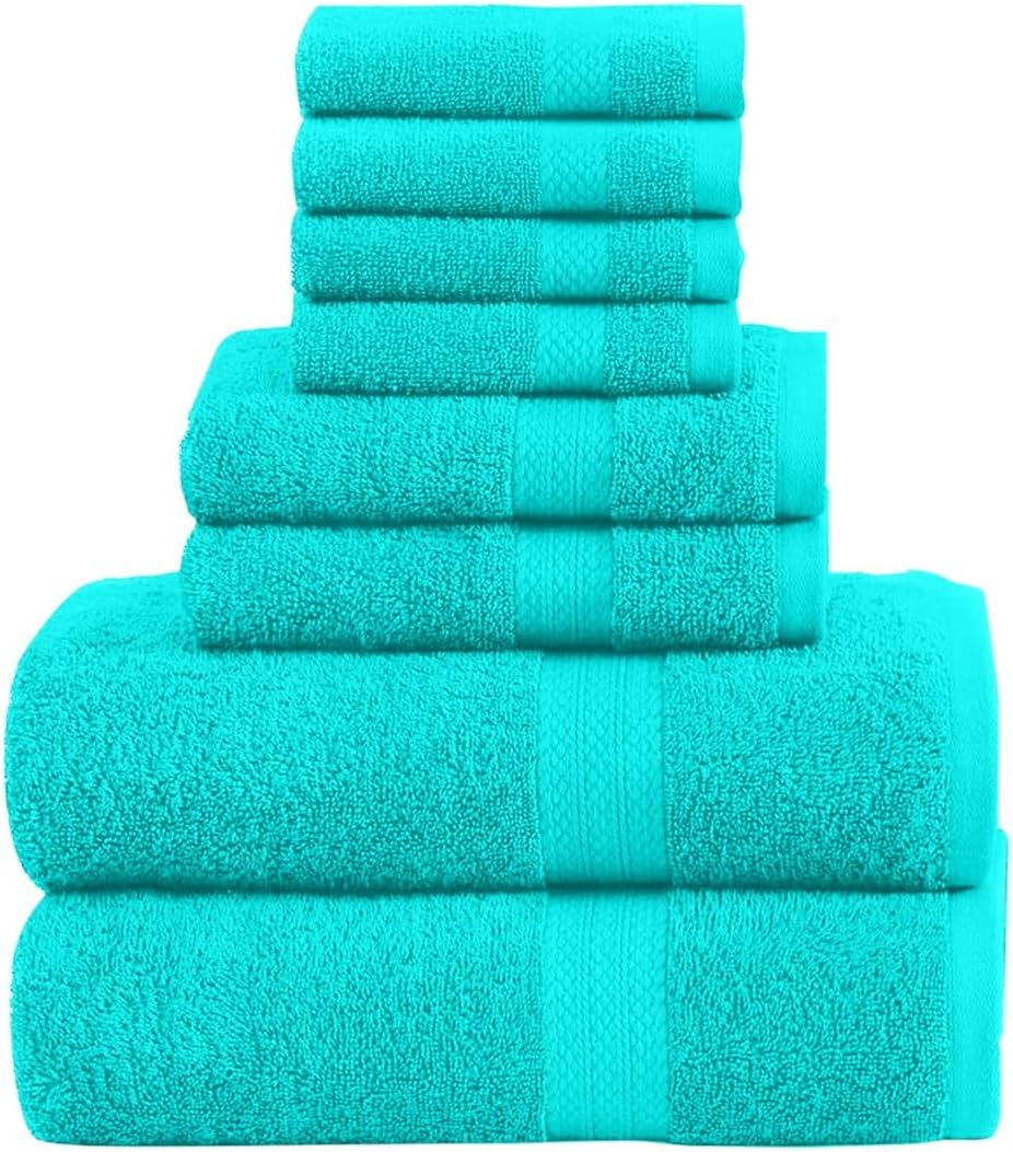 Pack of 8 Towels Set, 2 Large Bath Towels, 2 Hand Towels, 4 Wash Cloths, 100% Cotton, Lighter Weight, Quicker to Dry, Super Absorbent, Perfect for Bathroom (Grey)