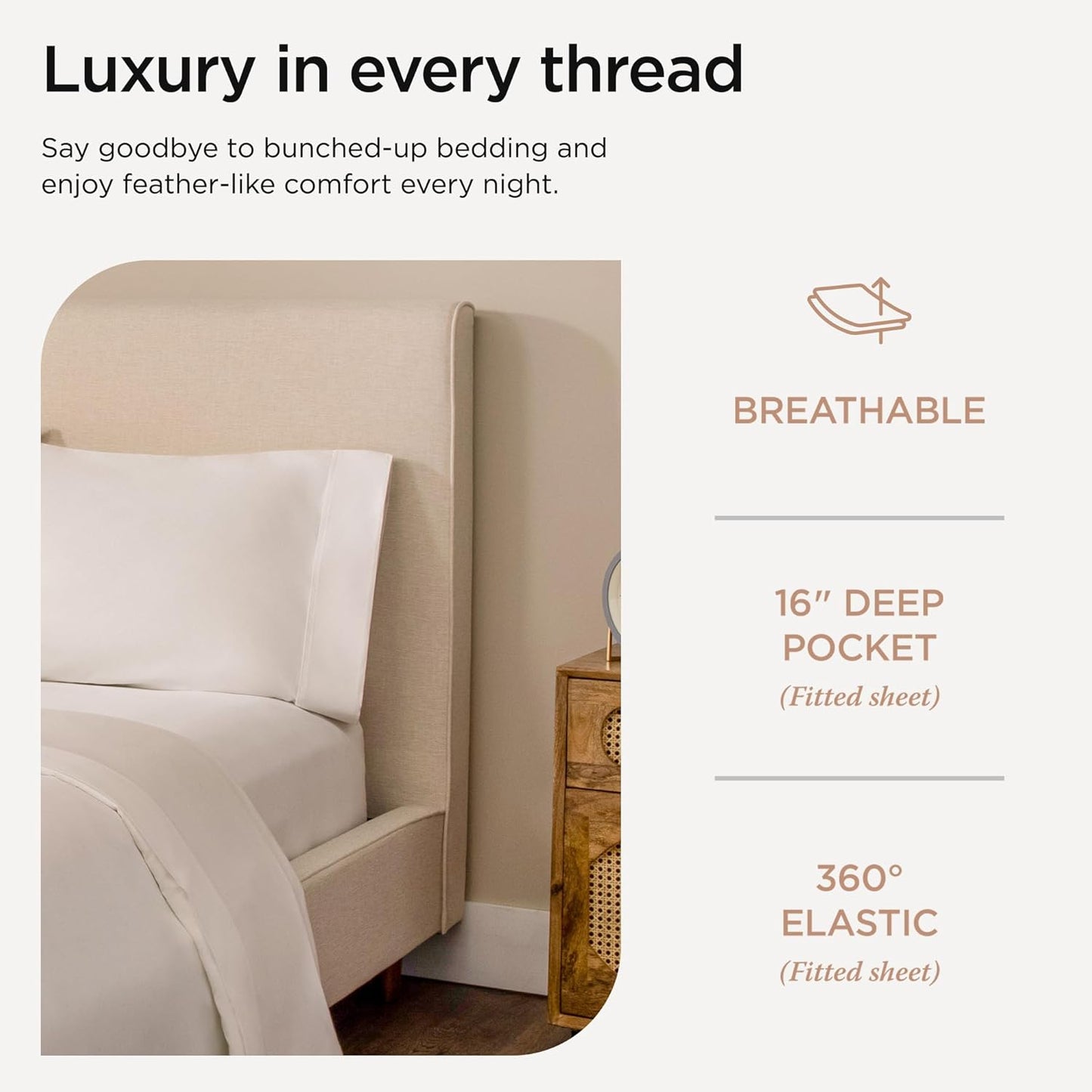 Threadmill Luxury 800 Thread Count King 100% Cotton Sheets - Hotel White Sateen Weave Bed-Sheets, Better Than Egyptian Cotton, 4 Pc Solid Soft Bed Set, Fits 16" Deep Pocket