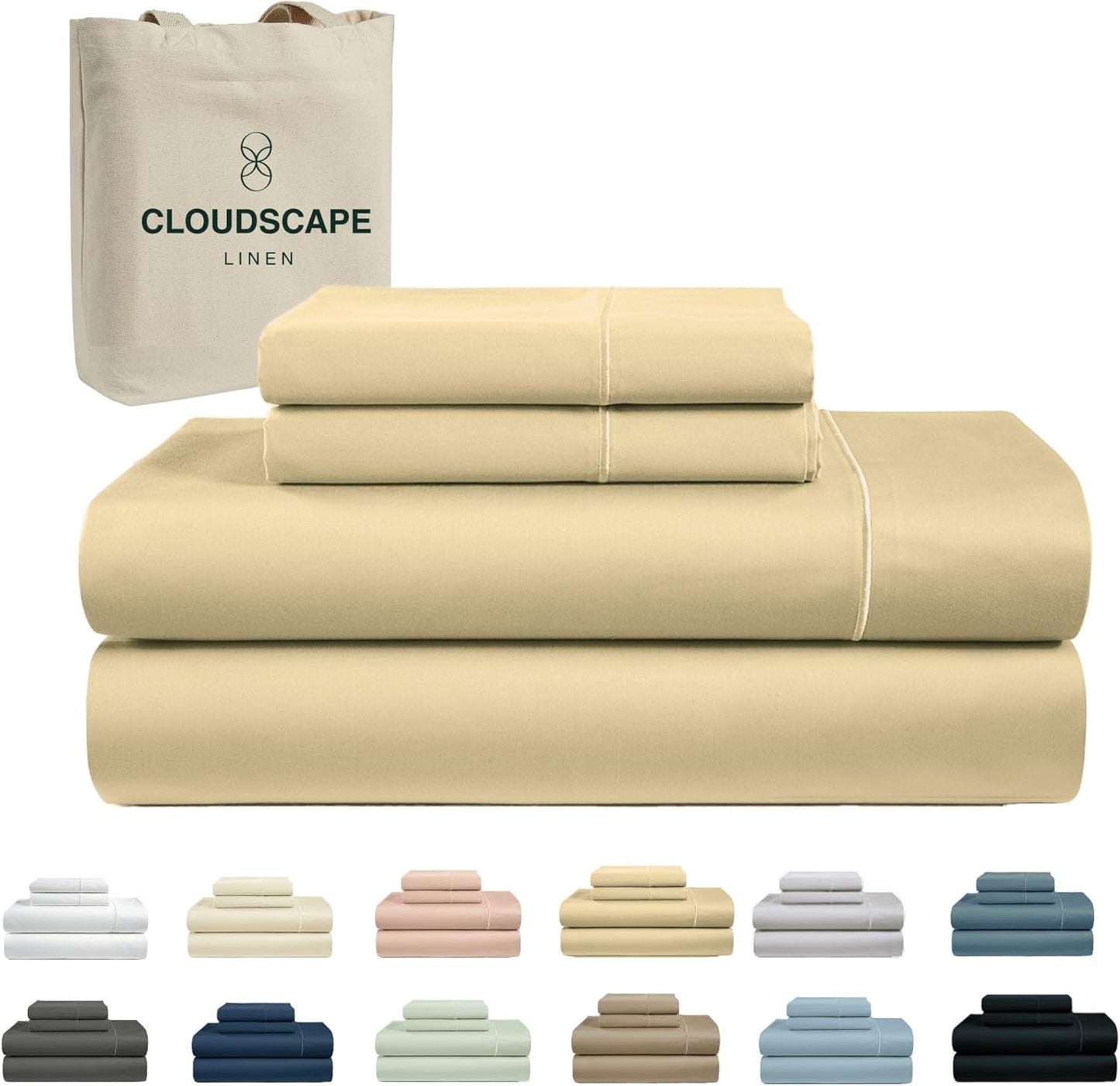 Cloud Scape Linen 100% Egyptian Cotton Sheets for Queen Size Bed, 4 Pieces Bedding Set, 1000 Thread Count, Hotel Quality, Silky Soft, Deep Pockets up to 17”, French Blue