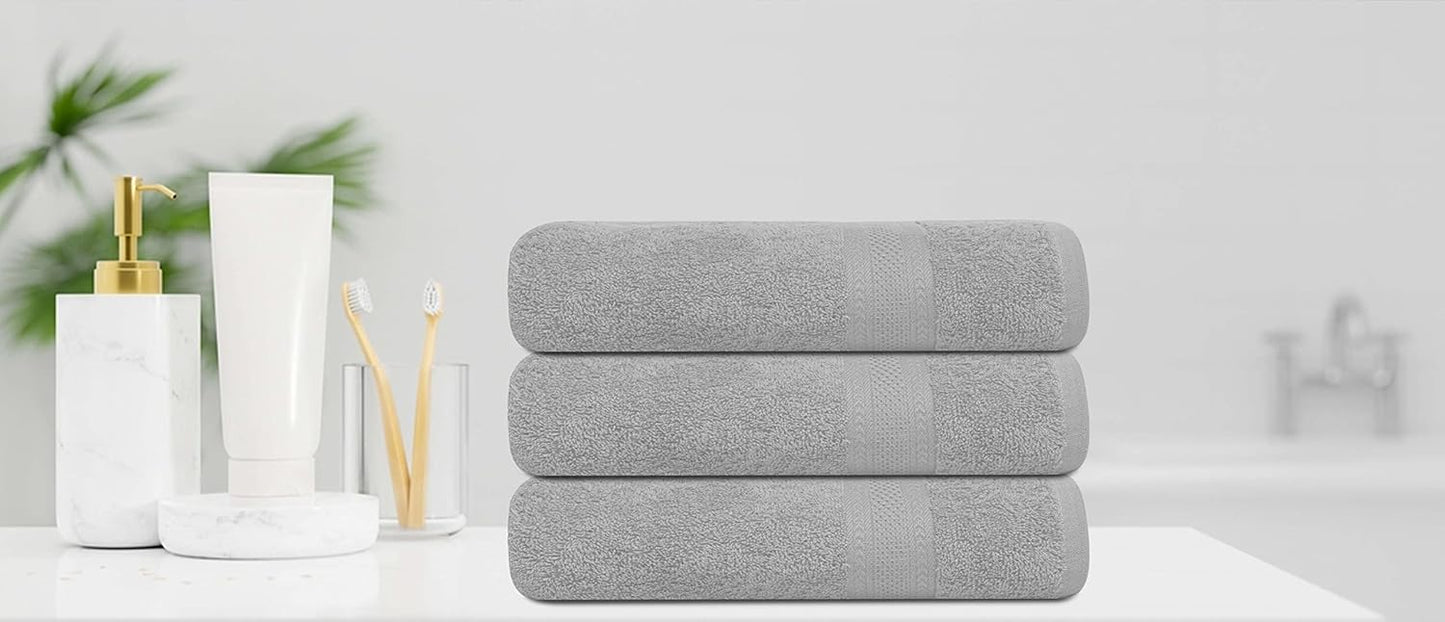 Medium Size Bath Towels Set of 6 – 100% Cotton Terry – 24" x 48" – Quick Dry, Soft & Highly Absorbent – Light Grey Towels for Bathroom, Gym, Spa, Pool & Daily Use