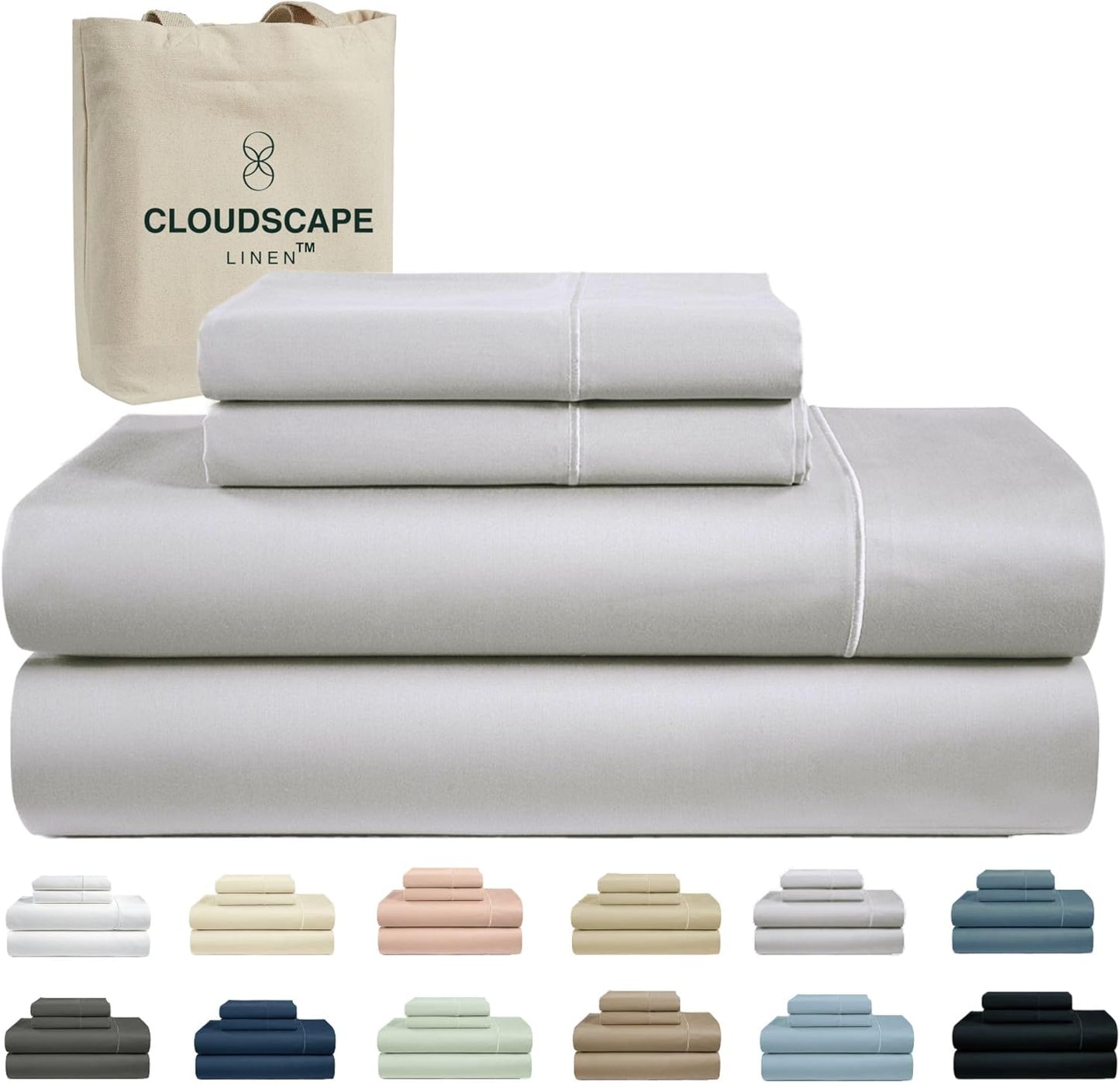 Cloud Scape Linen 100% Egyptian Cotton Sheets for Queen Size Bed, 4 Pieces Bedding Set, 1000 Thread Count, Hotel Quality, Silky Soft, Deep Pockets up to 17”, French Blue