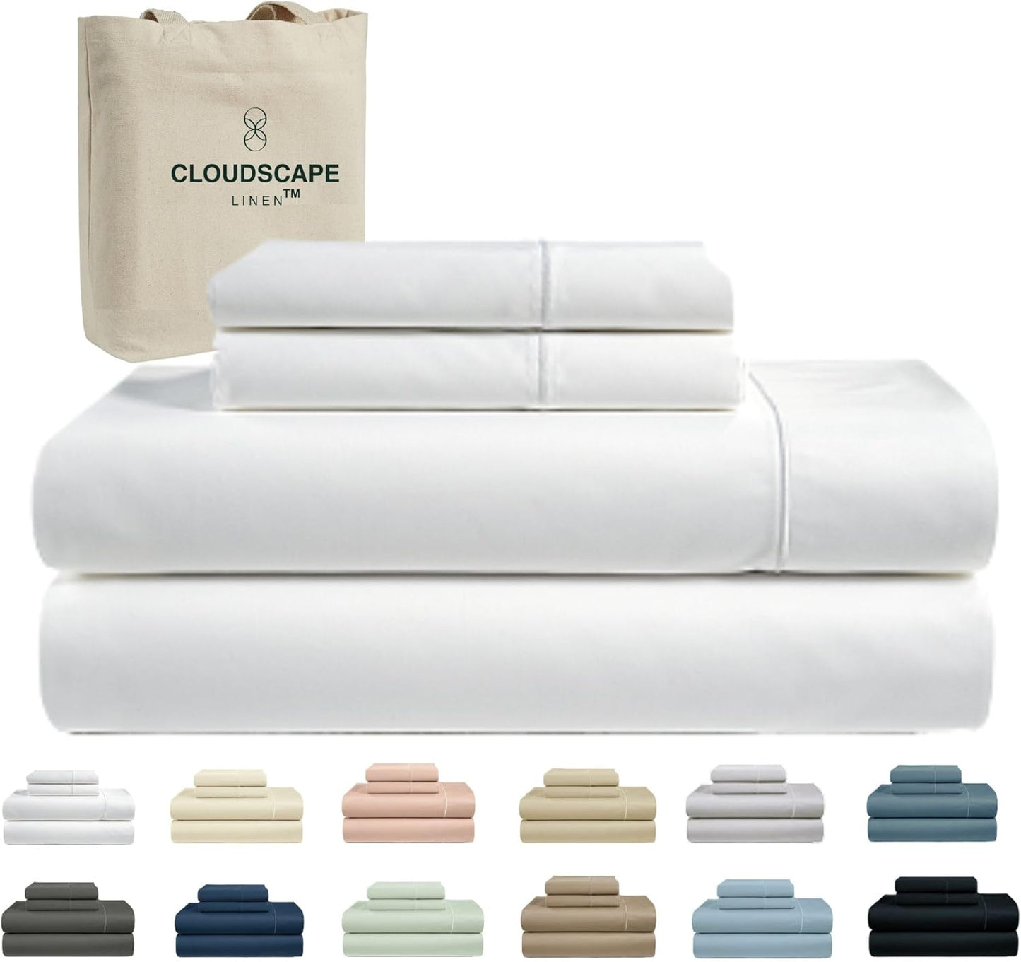Cloud Scape Linen 100% Egyptian Cotton Sheets for Queen Size Bed, 4 Pieces Bedding Set, 1000 Thread Count, Hotel Quality, Silky Soft, Deep Pockets up to 17”, French Blue