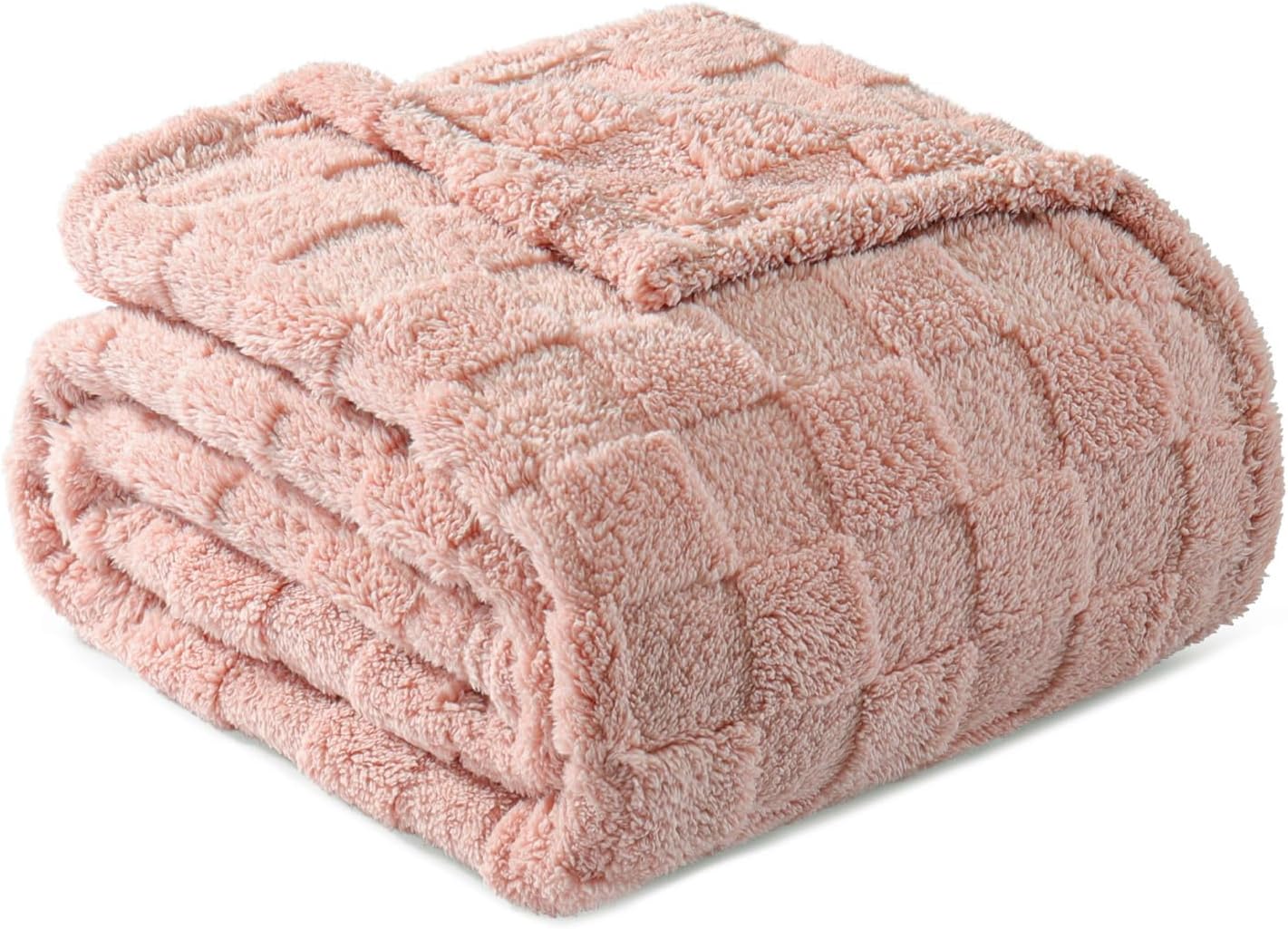 Exclusivo Mezcla Fleece Throw Blanket for Couch,Super Soft and Warm Lightweight Checkered Pattern Blankets for All Seasons, 50x60 Inches, Ivory