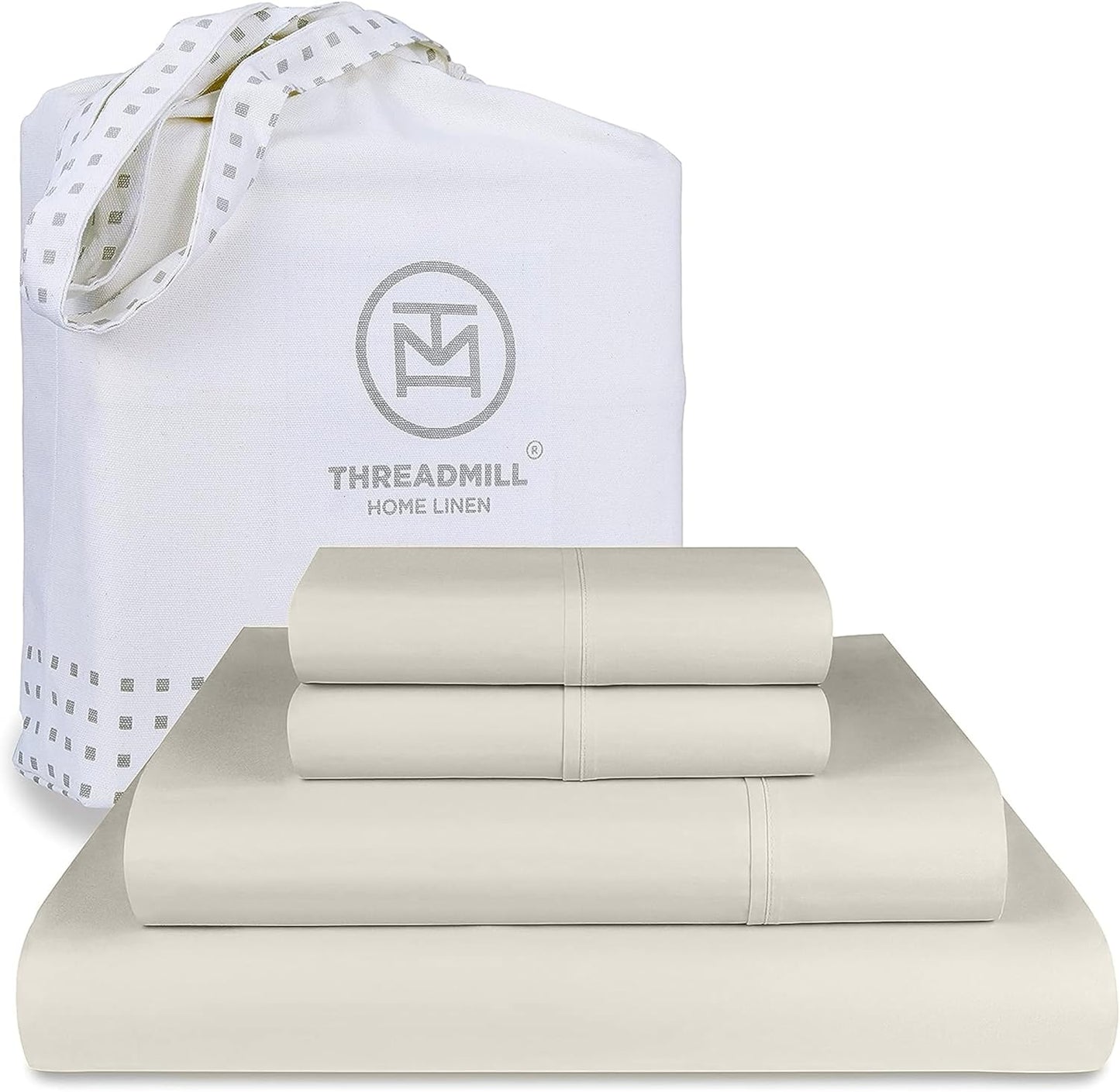 Threadmill 100% American Certified Supima Cotton Sheets King Size - 1200 Thread Count, 4Pc King Size Sheets Set, Smooth Sateen, Ultra Luxury Bed Sheets, 17" Deep Pocket King Sheet Set - White Sheets
