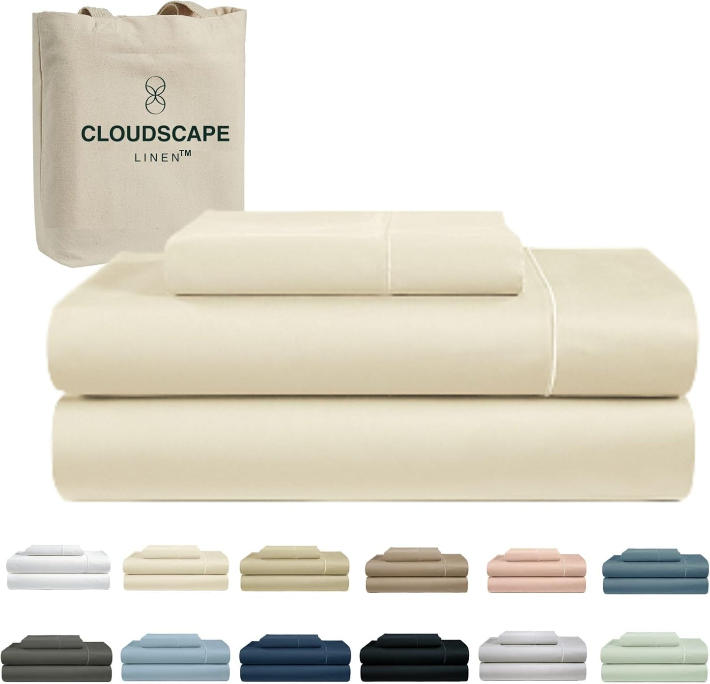 Cloud Scape Linen 100% Egyptian Cotton Sheets for Queen Size Bed, 4 Pieces Bedding Set, 1000 Thread Count, Hotel Quality, Silky Soft, Deep Pockets up to 17”, French Blue
