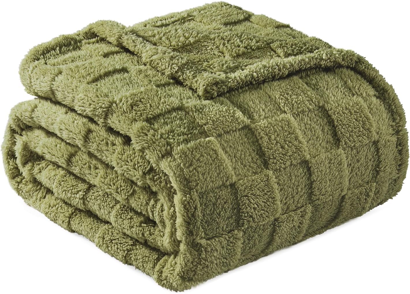 Exclusivo Mezcla Fleece Throw Blanket for Couch,Super Soft and Warm Lightweight Checkered Pattern Blankets for All Seasons, 50x60 Inches, Ivory