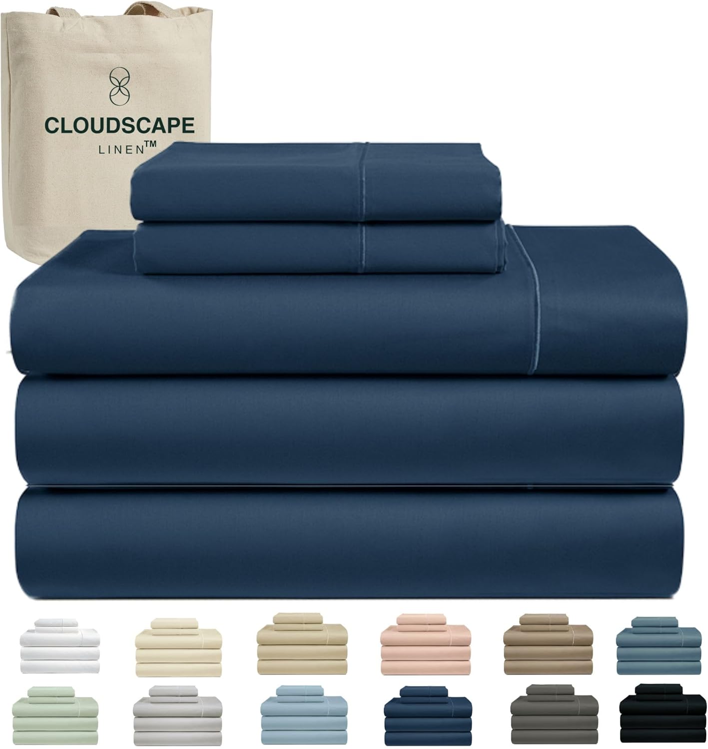 Cloud Scape Linen 100% Egyptian Cotton Sheets for Queen Size Bed, 4 Pieces Bedding Set, 1000 Thread Count, Hotel Quality, Silky Soft, Deep Pockets up to 17”, French Blue