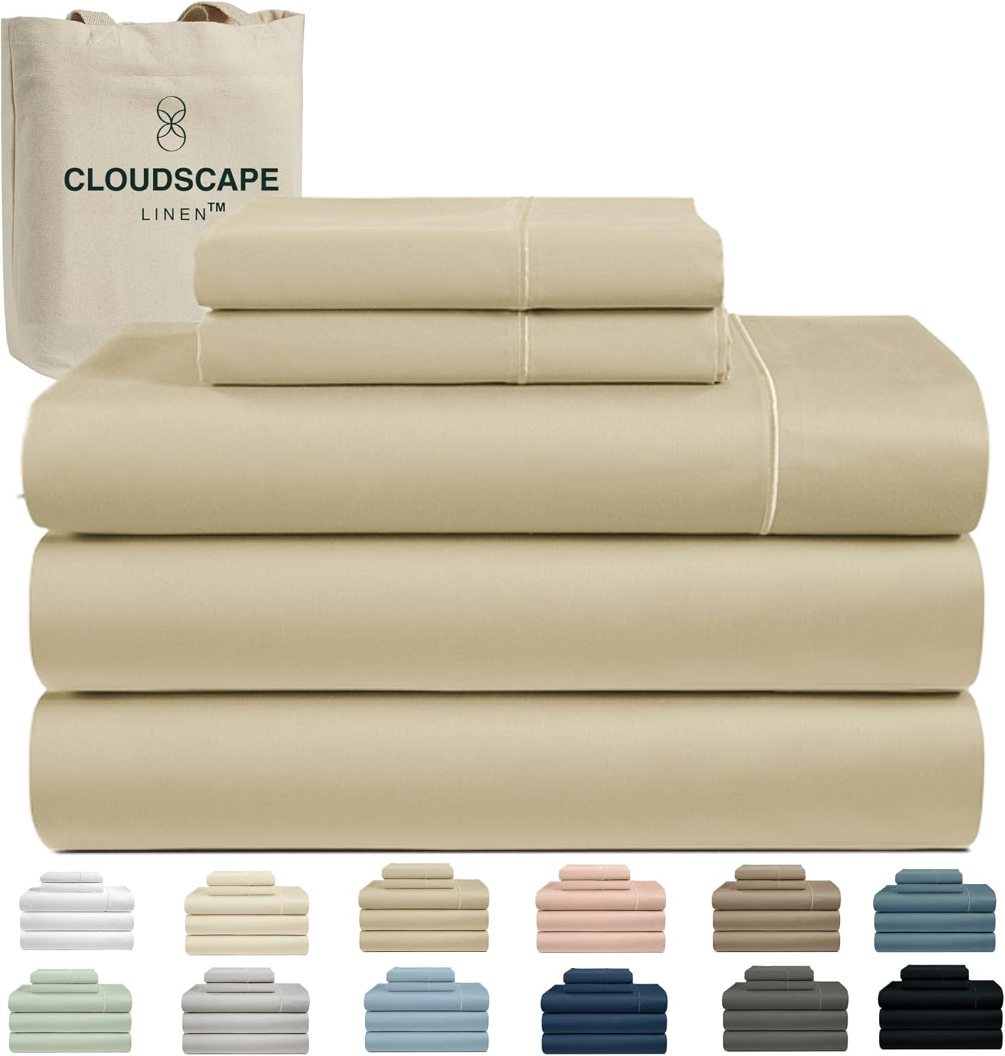 Cloud Scape Linen 100% Egyptian Cotton Sheets for Queen Size Bed, 4 Pieces Bedding Set, 1000 Thread Count, Hotel Quality, Silky Soft, Deep Pockets up to 17”, French Blue