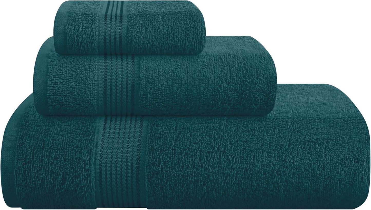 Belizzi Home Ultra Soft 3 Pack Cotton Towel Set, Contains a Bath Towel 28x55 inch, a Hand Towel 16x24 inch & a Wash Coth 12x12 inch, Ideal Everyday use, Compact & Lightweight - Black
