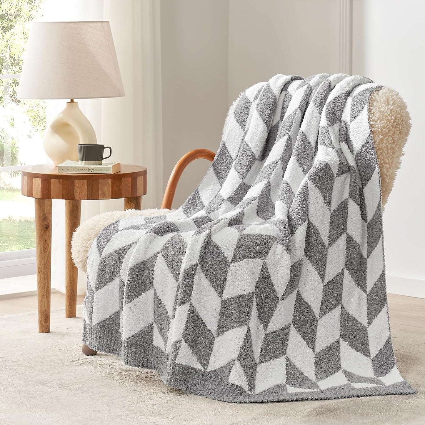 Snuggle Sac Heather Taupe Throw Blanket for Couch, Reversible Super Soft Knitted Blankets Warm Cozy Knit Fuzzy Plush Lightweight Throws for Sofa, Bed, Camping, Picnic, Taupe, 50x60 inches
