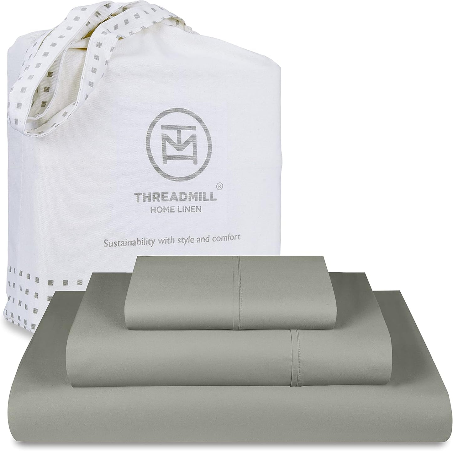 Threadmill Luxury 800 Thread Count Queen 100% Cotton Sheets - Light Grey Sateen Weave Bed-Sheets, Better Than Egyptian Cotton,4 Pc Solid Soft Bed Set, Fits 16" Deep Pocket
