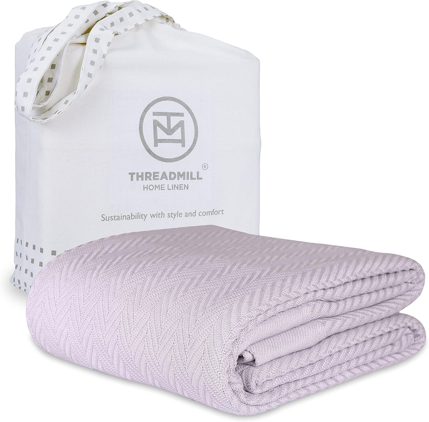 Threadmill Luxury Cotton Blankets Queen Size | All-Season 100% Cotton Blanket for Queen/Full Size Bed | Herringbone Soft Breathable | Sage Green