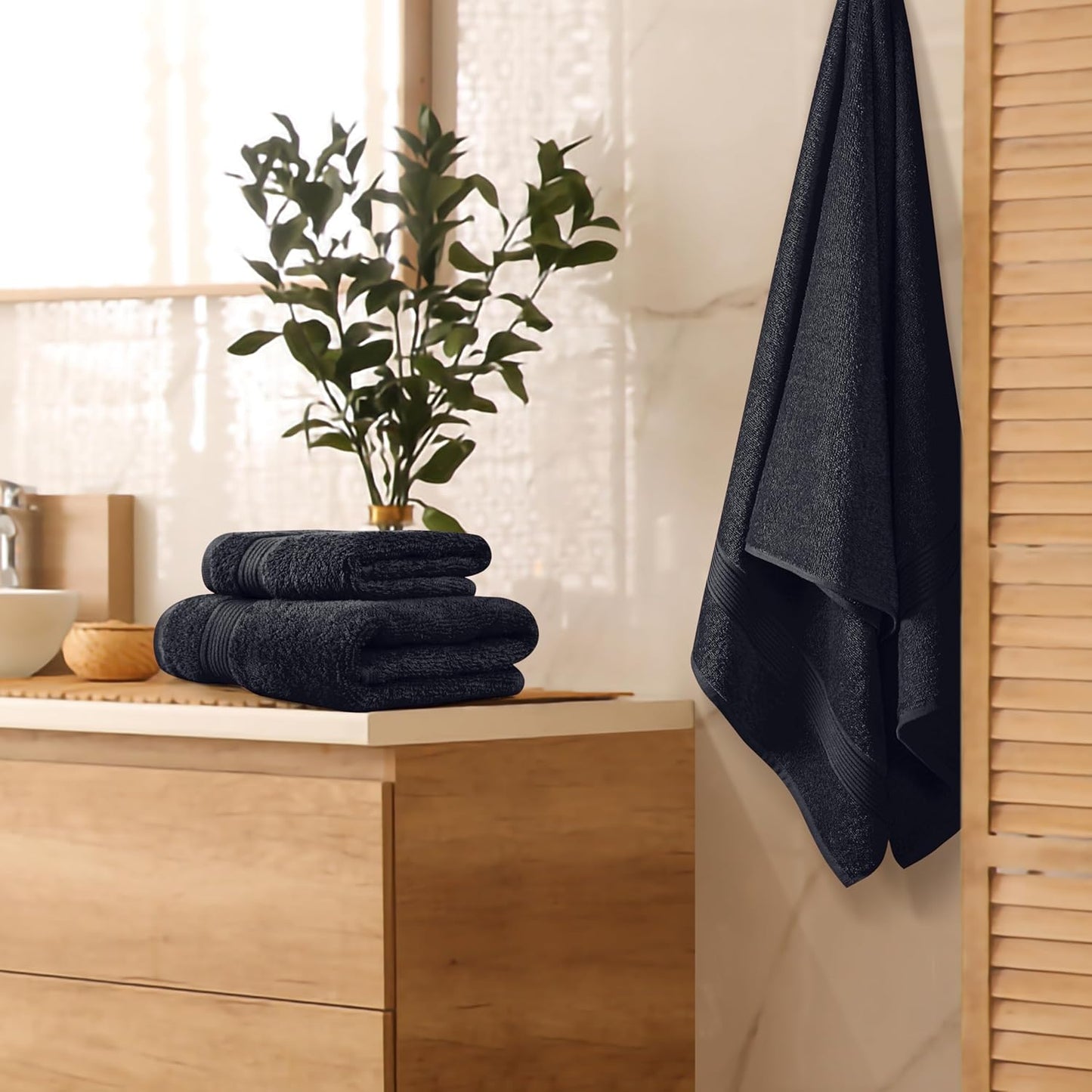 Belizzi Home Ultra Soft 3 Pack Cotton Towel Set, Contains a Bath Towel 28x55 inch, a Hand Towel 16x24 inch & a Wash Coth 12x12 inch, Ideal Everyday use, Compact & Lightweight - Black