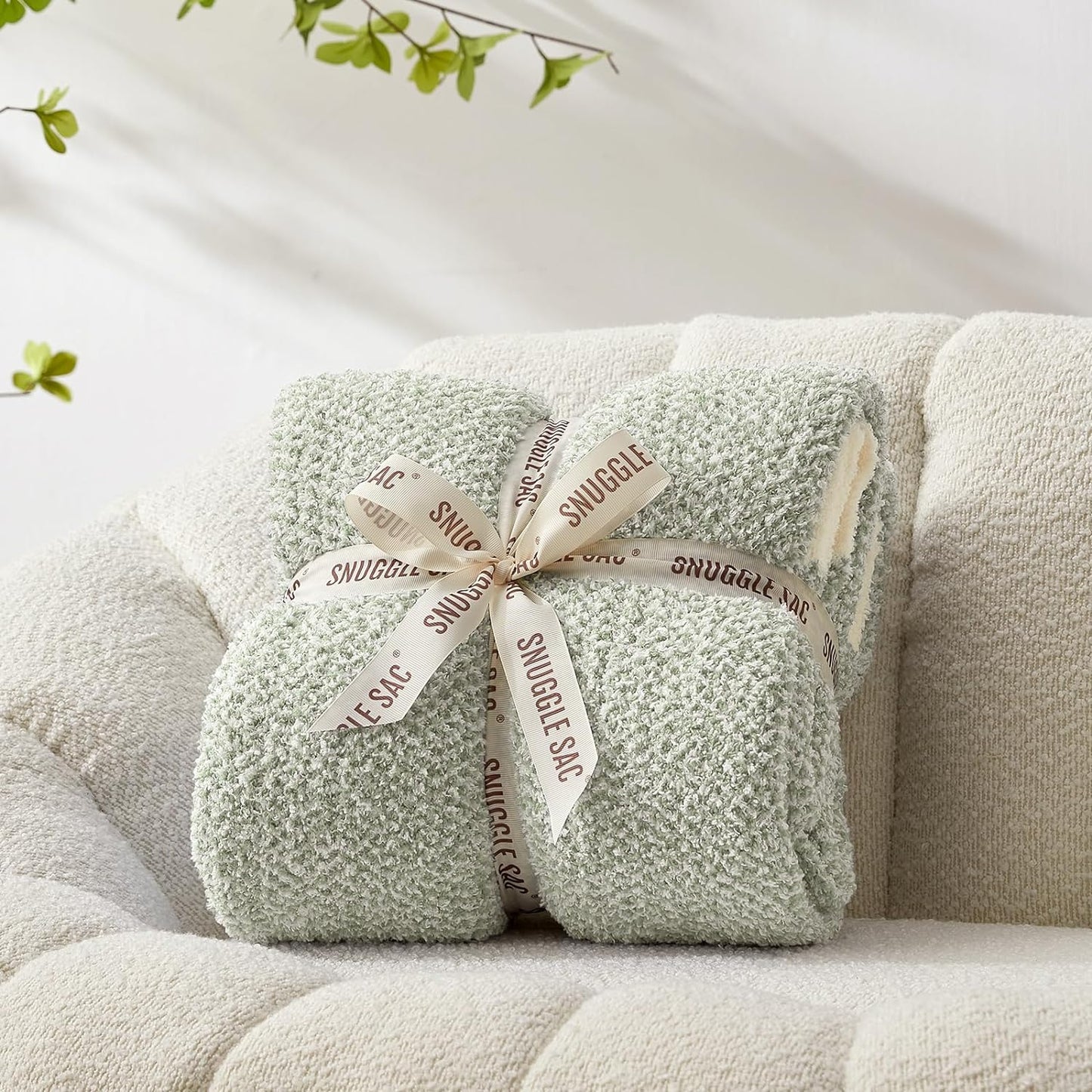 Snuggle Sac Heather Taupe Throw Blanket for Couch, Reversible Super Soft Knitted Blankets Warm Cozy Knit Fuzzy Plush Lightweight Throws for Sofa, Bed, Camping, Picnic, Taupe, 50x60 inches