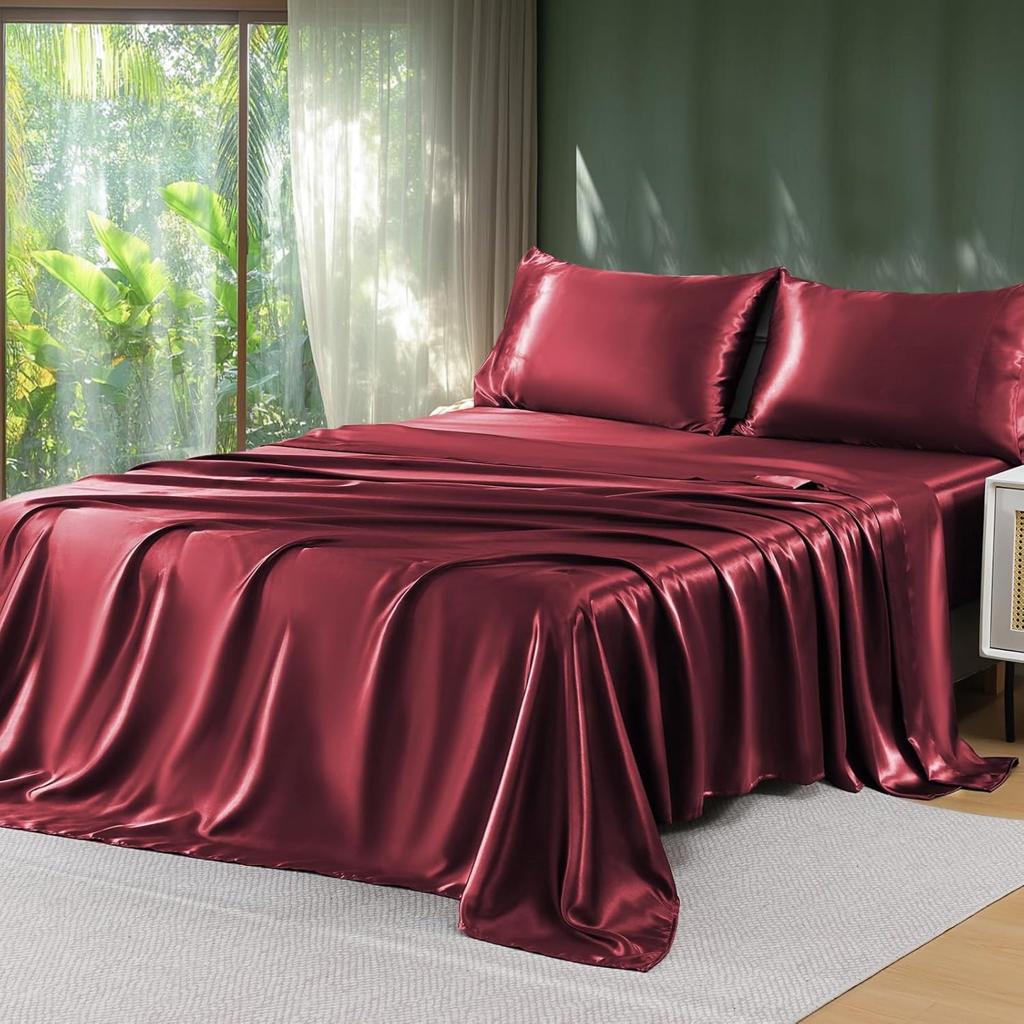 Sasttie Satin Sheets Queen Size - 4 Pieces Luxury Soft Dark Grey Silky Bed Sheets Set with Pillowcases - Smooth Silk-Like Satin Fabric, Reinforced 14 Inches Pocket, Oeko-Tex Certified