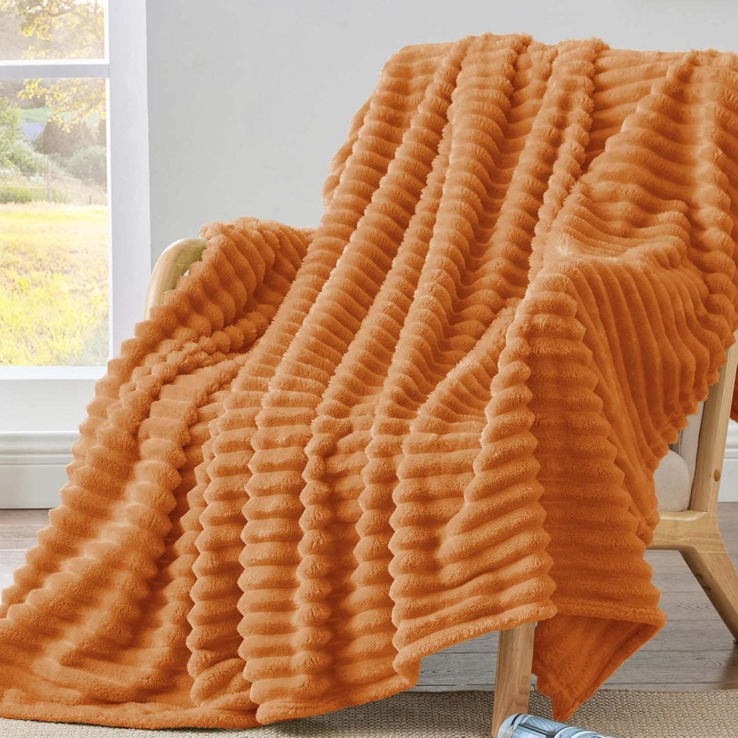 BEDELITE Fleece Throw Blanket for Couch - 300GSM Soft & Warm Fluffy Cream White Blanket, Decorative and Giftable Striped Blankets for Women, Men, 50"x60"