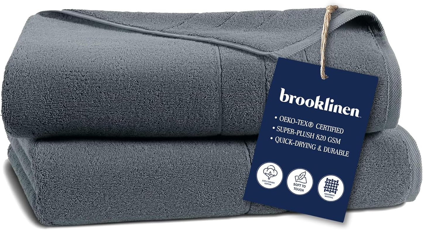 Brooklinen Super-Plush Turkish Cotton Bath Towels Set of 2 Cotton, 820 GSM, Machine Washable, Perfect Bath Towels for Bathroom, Spa & Shower (30" x 58", Smoke Grey)