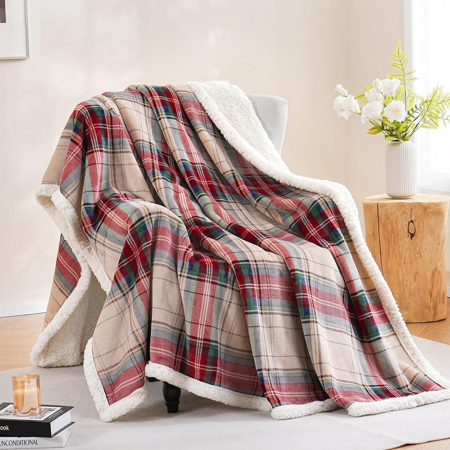 PU MEI Sherpa Fleece Throw Blanket 60" x 80" Reversible Plush Fluffy Large Big Blanket Lattice Flannel Blankets for Sofa Couch Bed (Grey-Soft Blue, 60"*80")