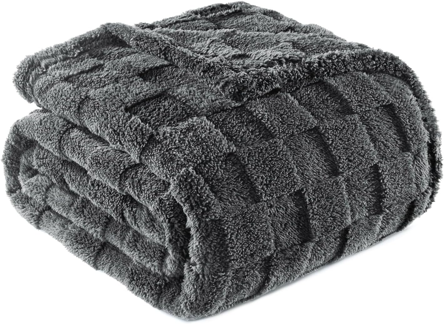 Exclusivo Mezcla Fleece Throw Blanket for Couch,Super Soft and Warm Lightweight Checkered Pattern Blankets for All Seasons, 50x60 Inches, Ivory
