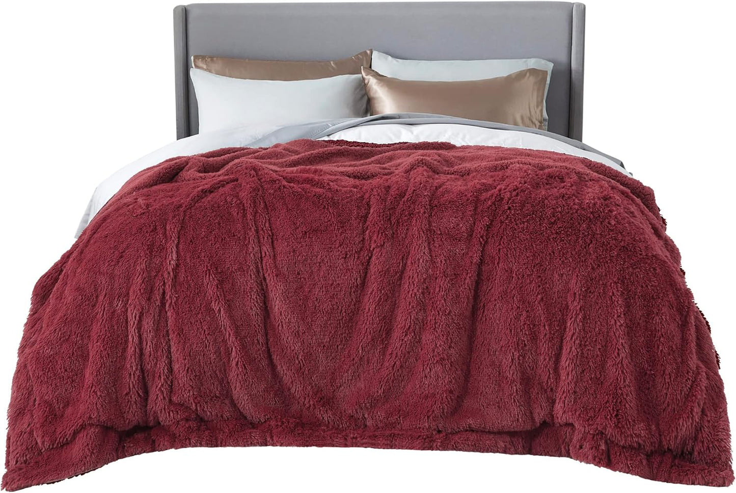 Bedsure Fluffy Throw Blanket Gifts for Women Men, Soft Fleece Sherpa Cozy Fuzzy Plush Warm Minky Thick Faux Fur Throw for Couch, Bed, Home Living Room Decor Bedroom Blanket Gifts for Mom Dad, Grey