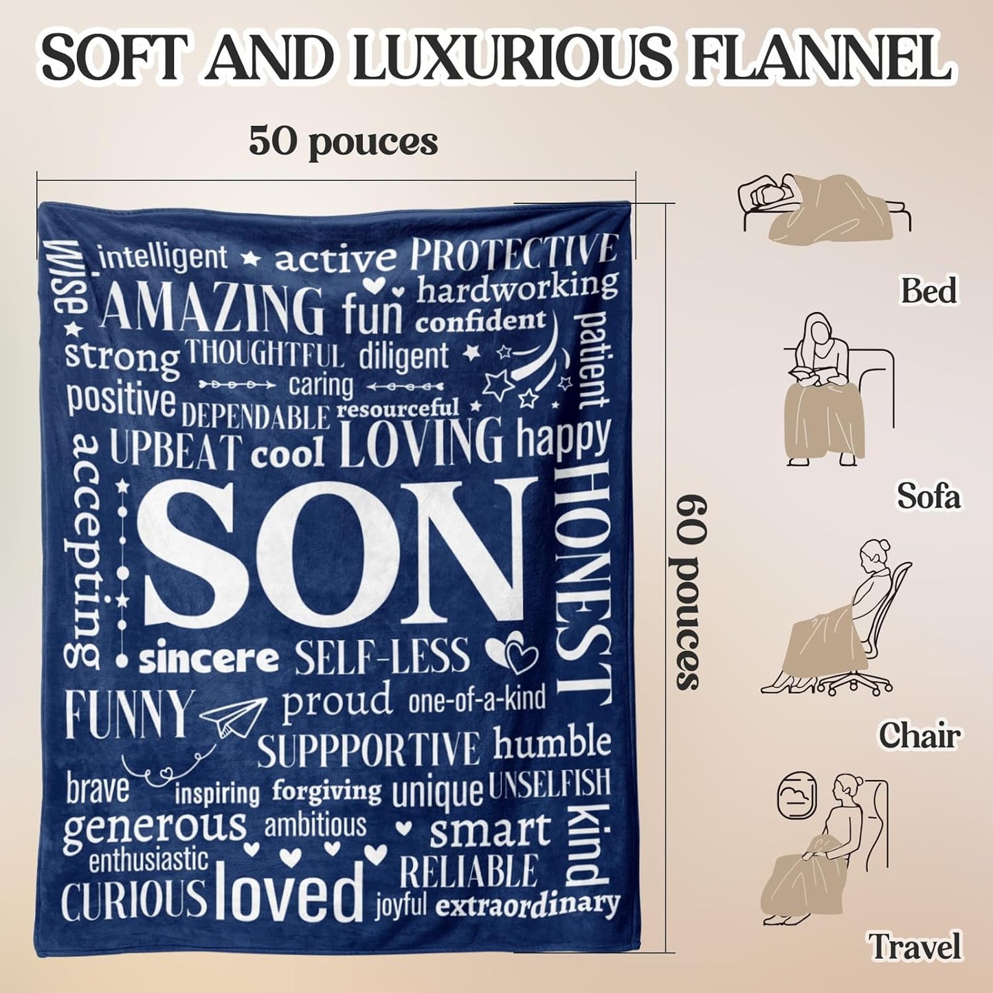 Gifts for Son Blanket Son Gifts from Mom and Dad Birthday Gift for Son Graduation Gift for Son Father Day Mother Day Son Birthday Christmas Baptism Easter Gifts for Grown Teen Son Blanket 50"x60"