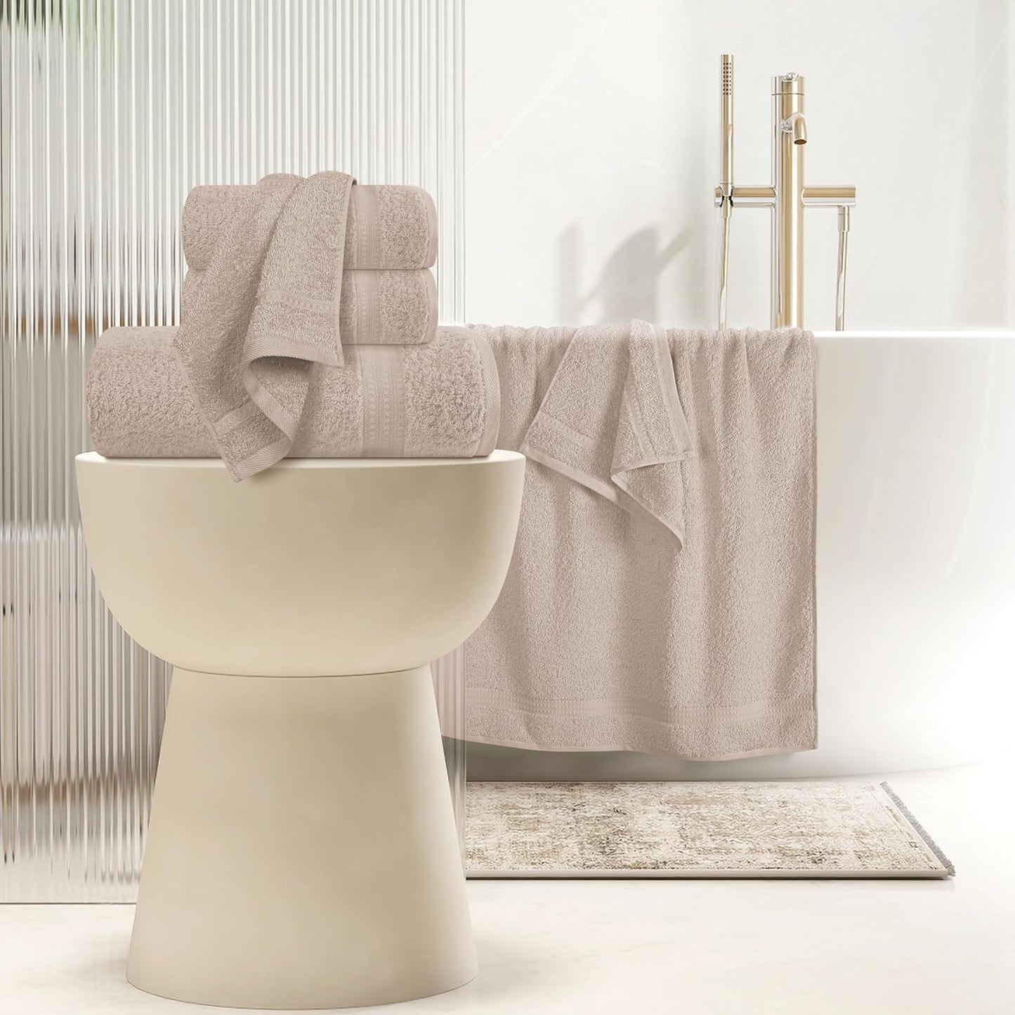 6 Piece Towel Set, 100% Combed Cotton - 2 Bath Towels, 2 Hand Towels, 2 Wash Cloths - 500 GSM Luxury Hotel Quality Ultra Soft Highly Absorbent Towel Set for Bathroom - Tan