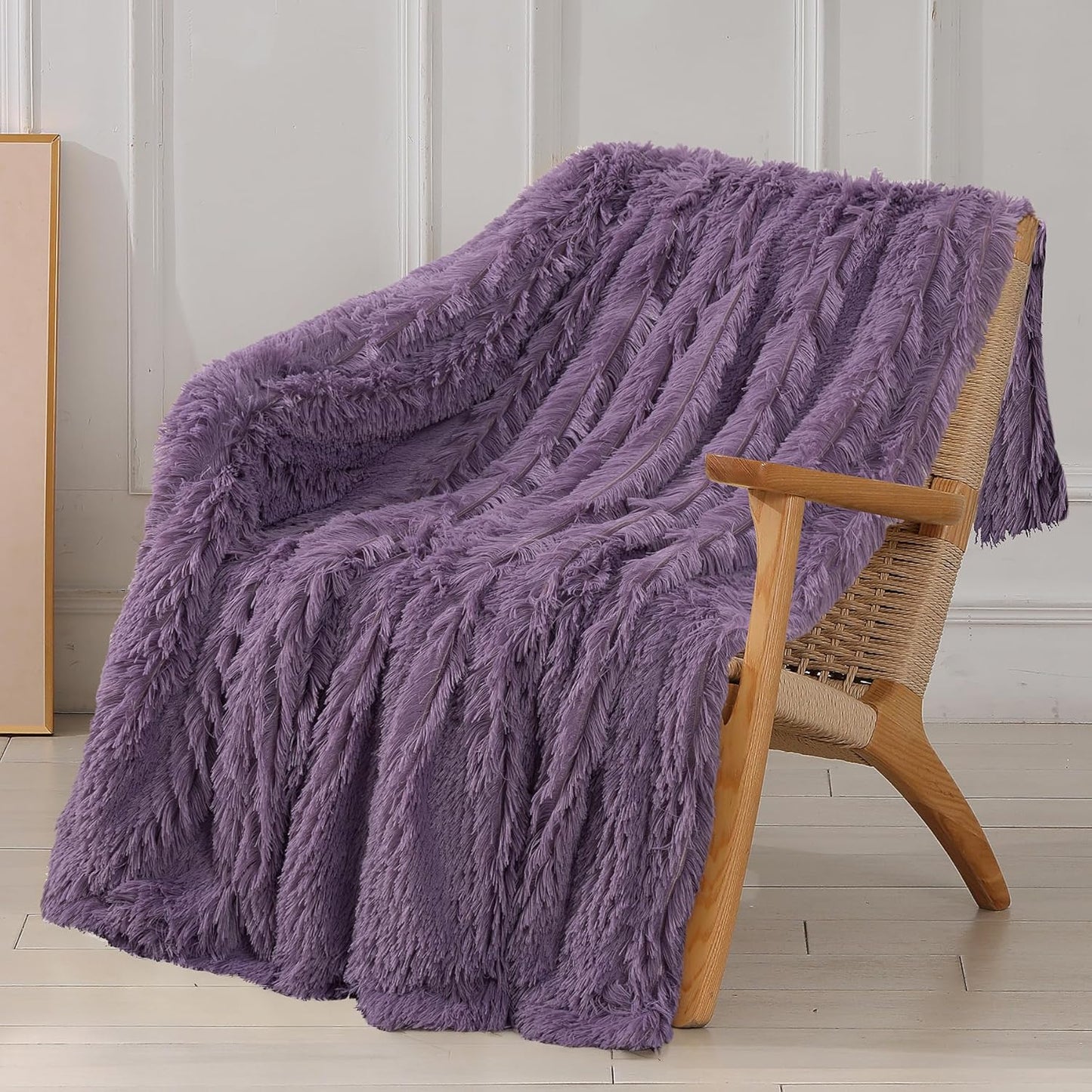 Tuddrom Decorative Extra Soft Fuzzy Faux Fur Throw Blanket 50" x 60",Solid Reversible Long Hair Shaggy Blanket,Fluffy Cozy Plush Comfy Microfiber Fleece Blankets for Couch Sofa Bedroom,Cream White
