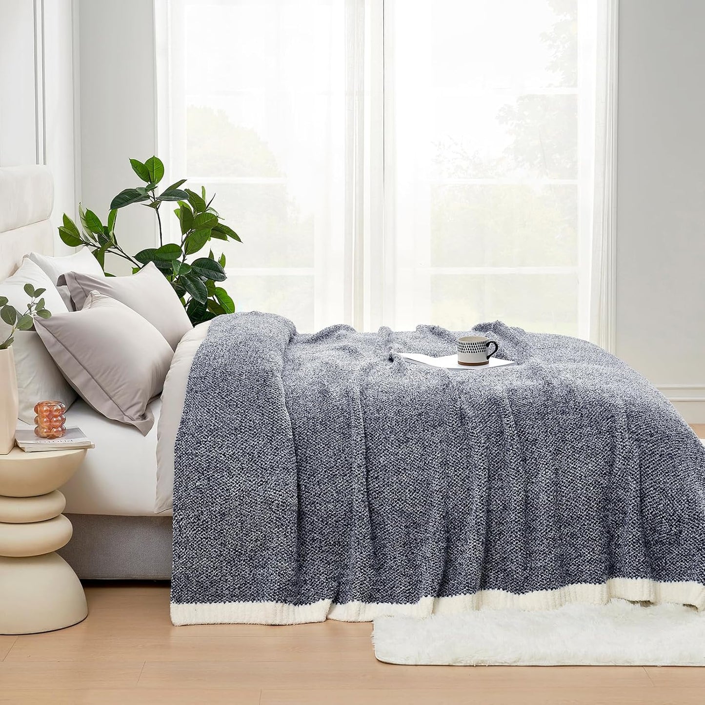 Snuggle Sac Heather Taupe Throw Blanket for Couch, Reversible Super Soft Knitted Blankets Warm Cozy Knit Fuzzy Plush Lightweight Throws for Sofa, Bed, Camping, Picnic, Taupe, 50x60 inches