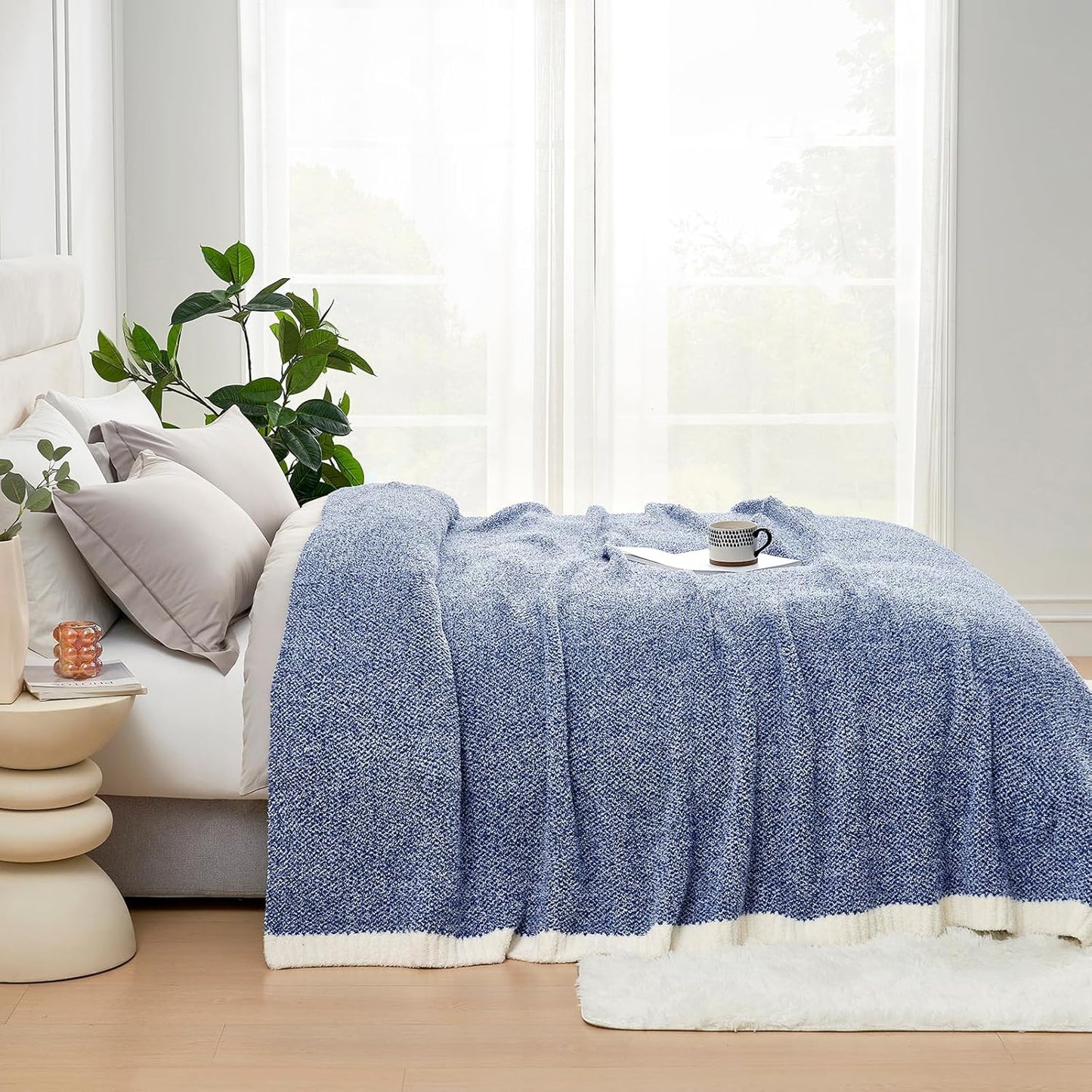 Snuggle Sac Heather Taupe Throw Blanket for Couch, Reversible Super Soft Knitted Blankets Warm Cozy Knit Fuzzy Plush Lightweight Throws for Sofa, Bed, Camping, Picnic, Taupe, 50x60 inches