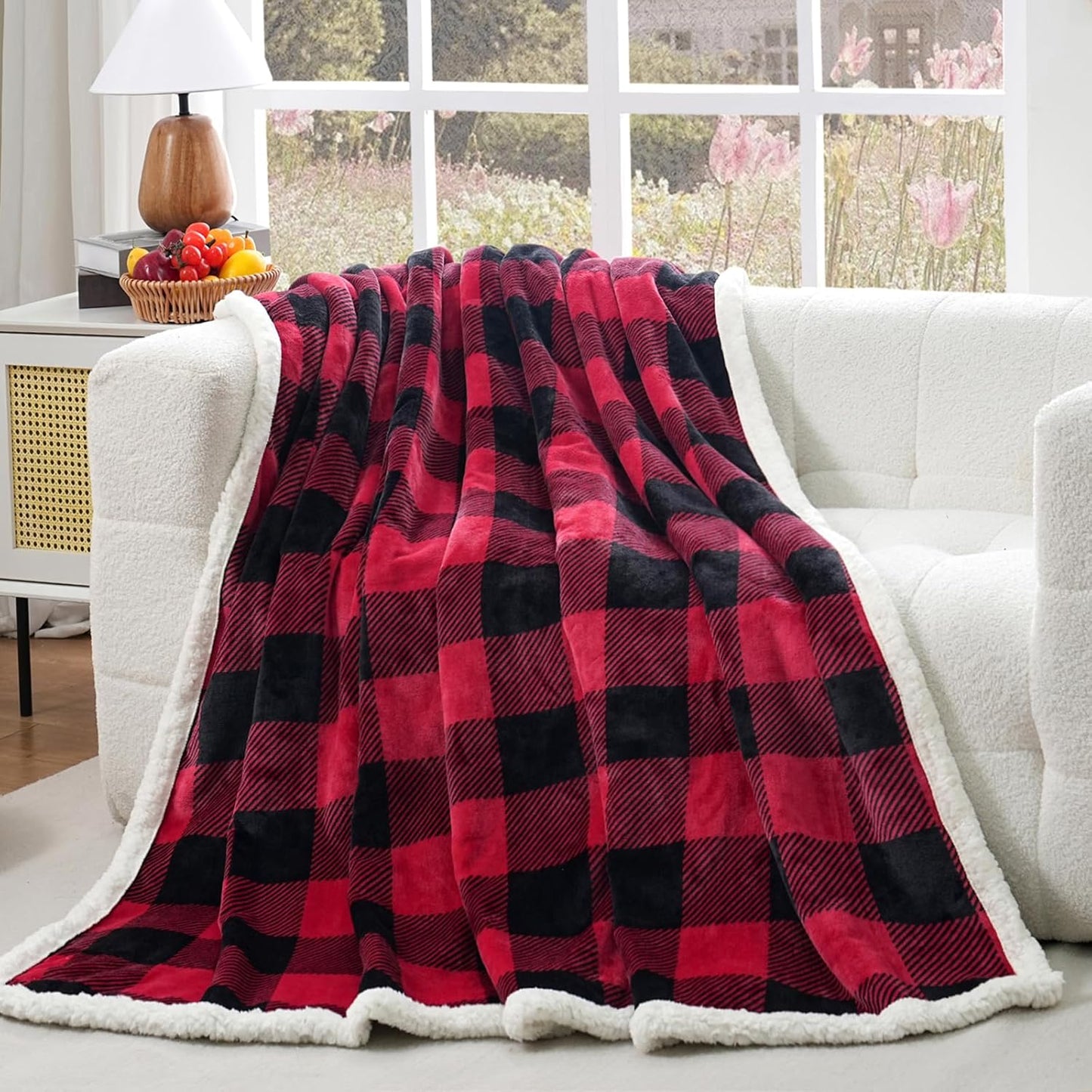 PU MEI Sherpa Fleece Throw Blanket 60" x 80" Reversible Plush Fluffy Large Big Blanket Lattice Flannel Blankets for Sofa Couch Bed (Grey-Soft Blue, 60"*80")