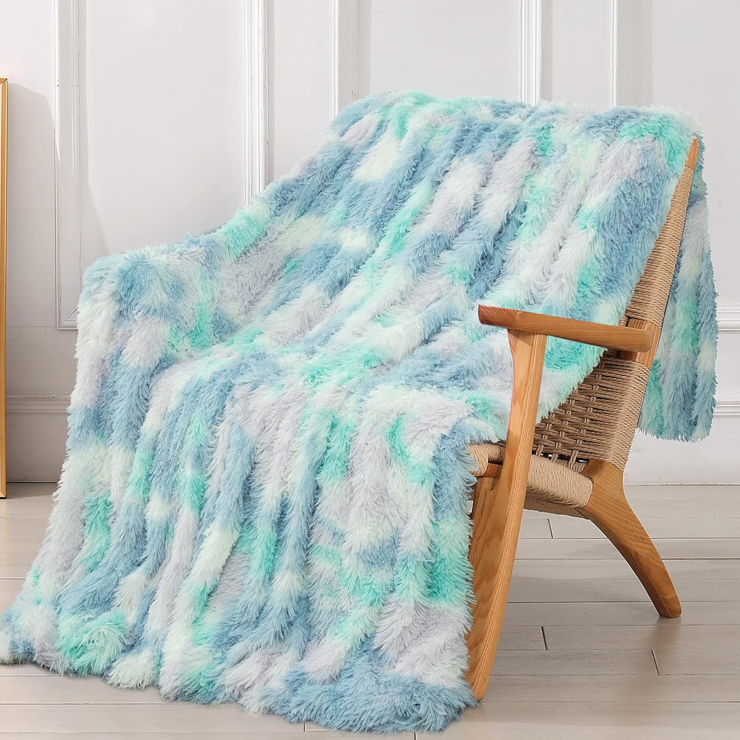 Tuddrom Decorative Extra Soft Fuzzy Faux Fur Throw Blanket 50" x 60",Solid Reversible Long Hair Shaggy Blanket,Fluffy Cozy Plush Comfy Microfiber Fleece Blankets for Couch Sofa Bedroom,Cream White