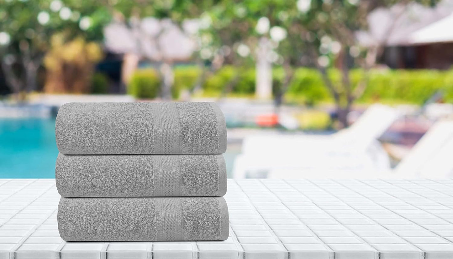 Medium Size Bath Towels Set of 6 – 100% Cotton Terry – 24" x 48" – Quick Dry, Soft & Highly Absorbent – Light Grey Towels for Bathroom, Gym, Spa, Pool & Daily Use