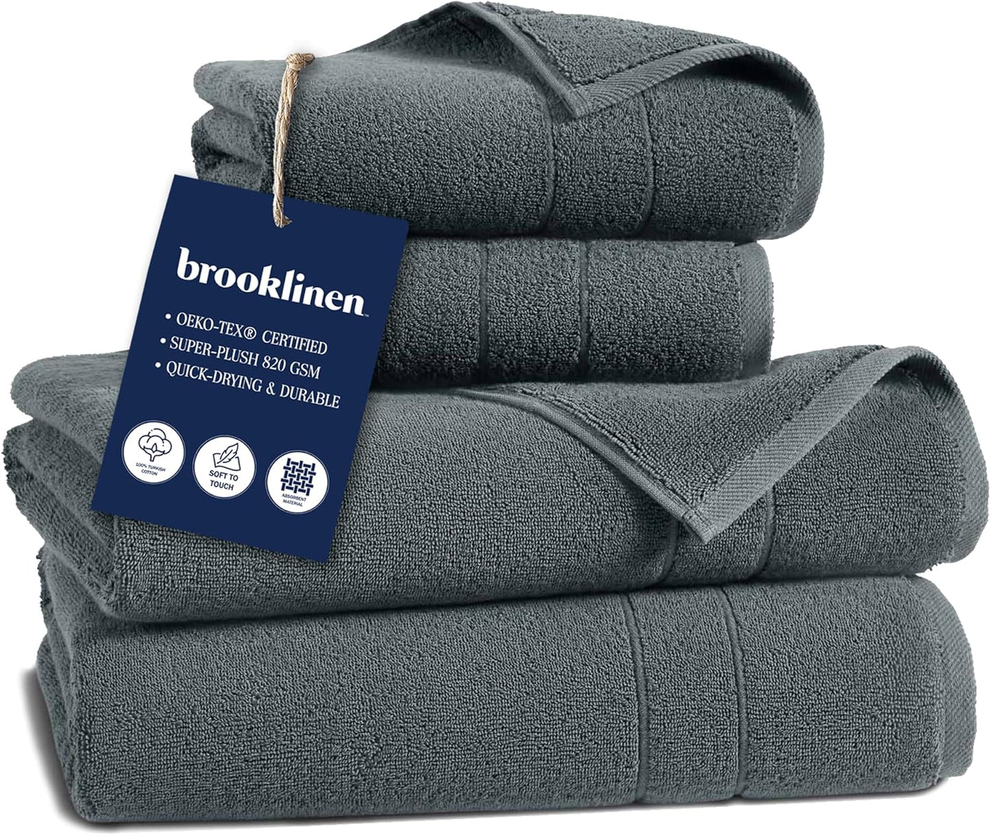 Brooklinen Super-Plush Turkish Cotton Bath Towels Set of 2 Cotton, 820 GSM, Machine Washable, Perfect Bath Towels for Bathroom, Spa & Shower (30" x 58", Smoke Grey)