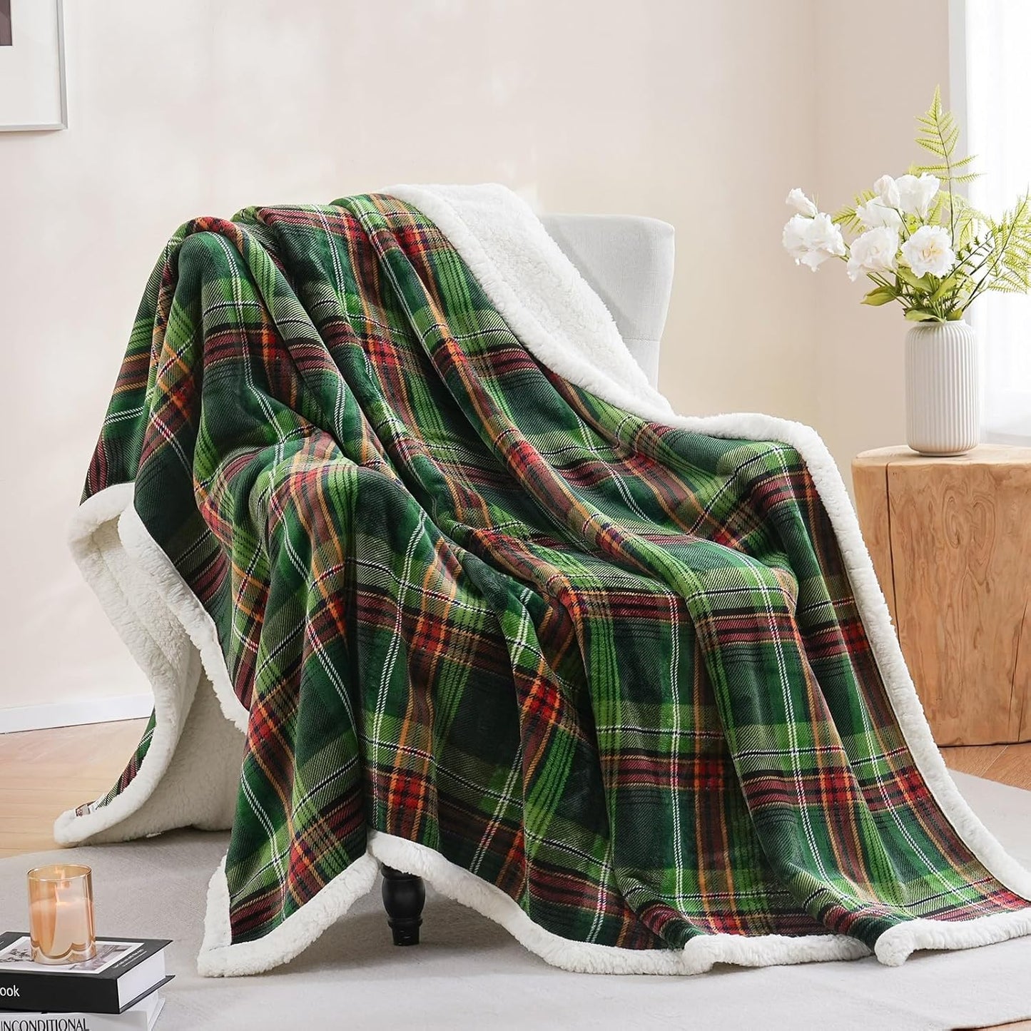 PU MEI Sherpa Fleece Throw Blanket 60" x 80" Reversible Plush Fluffy Large Big Blanket Lattice Flannel Blankets for Sofa Couch Bed (Grey-Soft Blue, 60"*80")