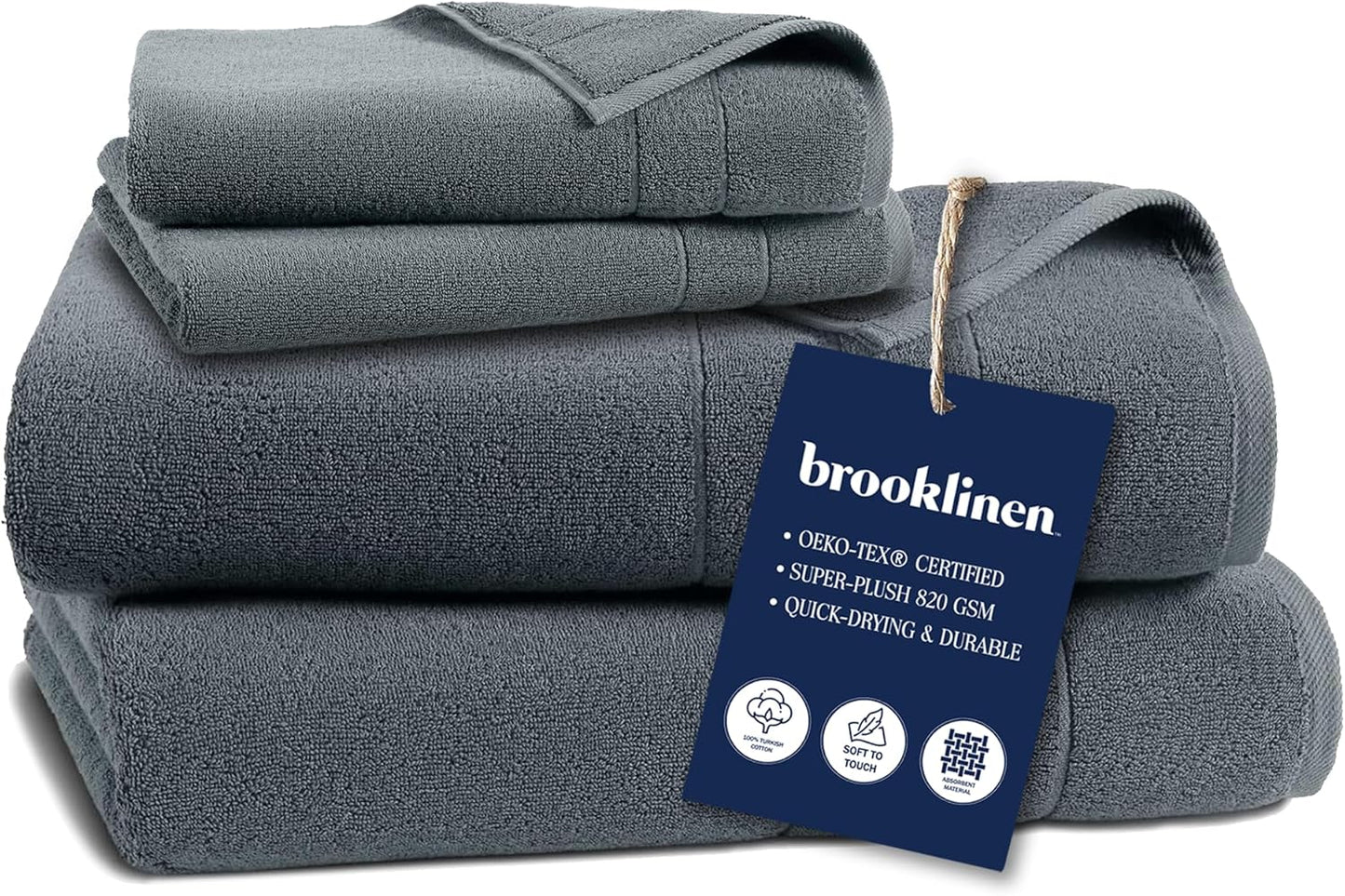 Brooklinen Super-Plush Turkish Cotton Bath Towels Set of 2 Cotton, 820 GSM, Machine Washable, Perfect Bath Towels for Bathroom, Spa & Shower (30" x 58", Smoke Grey)