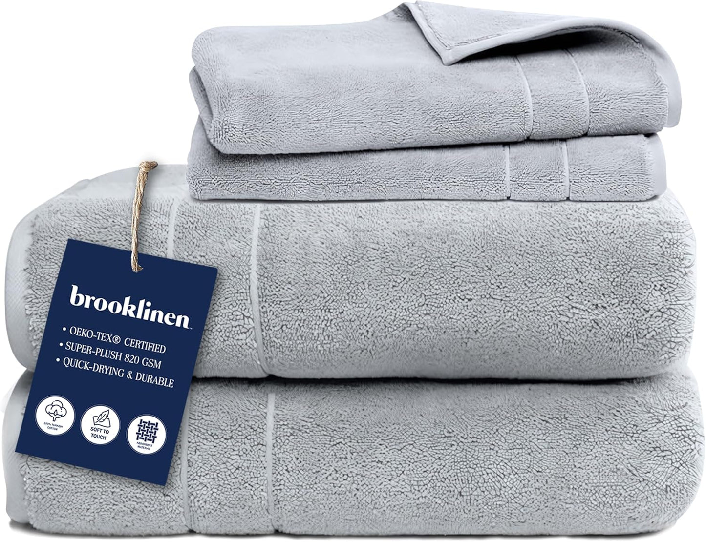Brooklinen Super-Plush Turkish Cotton Bath Towels Set of 2 Cotton, 820 GSM, Machine Washable, Perfect Bath Towels for Bathroom, Spa & Shower (30" x 58", Smoke Grey)