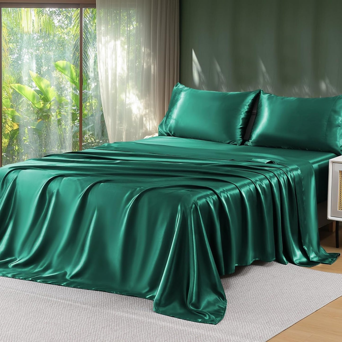Sasttie Satin Sheets Queen Size - 4 Pieces Luxury Soft Dark Grey Silky Bed Sheets Set with Pillowcases - Smooth Silk-Like Satin Fabric, Reinforced 14 Inches Pocket, Oeko-Tex Certified