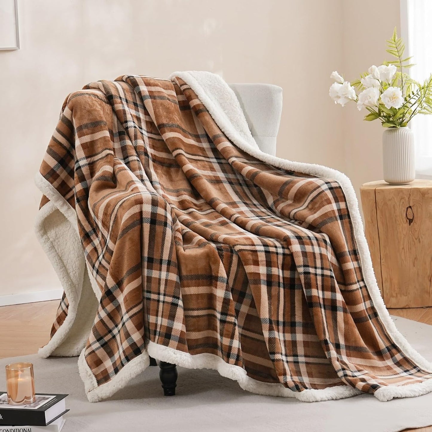 PU MEI Sherpa Fleece Throw Blanket 60" x 80" Reversible Plush Fluffy Large Big Blanket Lattice Flannel Blankets for Sofa Couch Bed (Grey-Soft Blue, 60"*80")