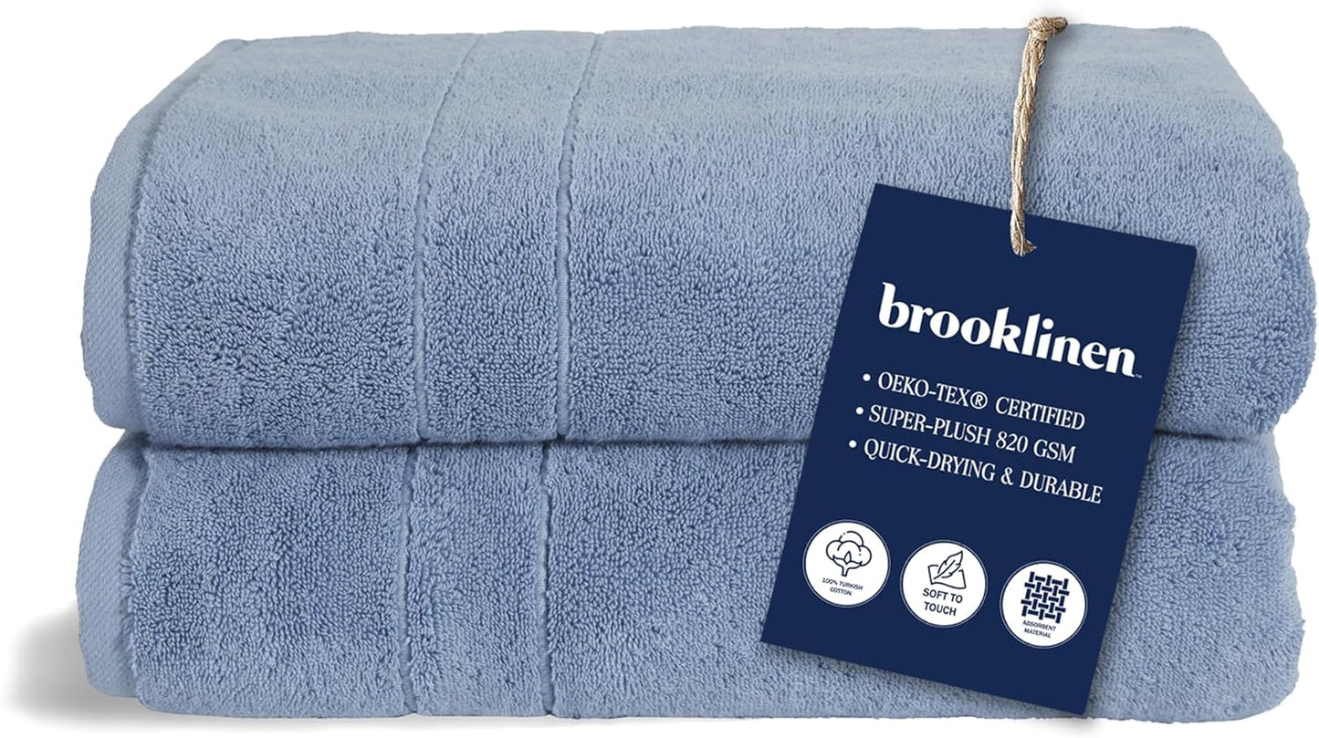 Brooklinen Super-Plush Turkish Cotton Bath Towels Set of 2 Cotton, 820 GSM, Machine Washable, Perfect Bath Towels for Bathroom, Spa & Shower (30" x 58", Smoke Grey)