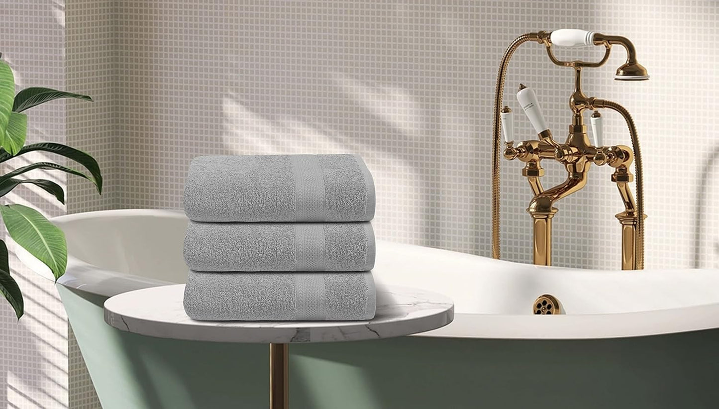 Medium Size Bath Towels Set of 6 – 100% Cotton Terry – 24" x 48" – Quick Dry, Soft & Highly Absorbent – Light Grey Towels for Bathroom, Gym, Spa, Pool & Daily Use