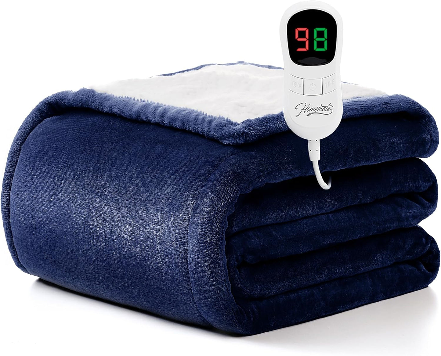 Homemate Heated Blanket Electric Throw - 50"x60" Heating Blanket Throw 1/2/4/6/8 Hours Auto-Off 10 Heat Level Over-Heat Protection Flannel Sherpa Electric ETL Certification