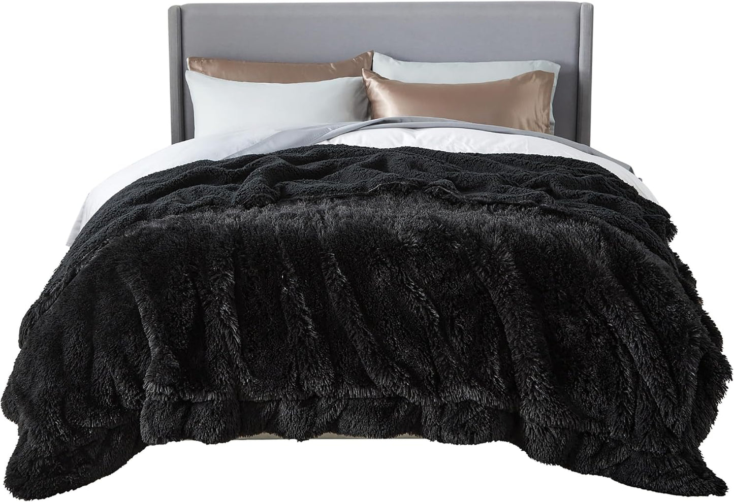 Bedsure Fluffy Throw Blanket Gifts for Women Men, Soft Fleece Sherpa Cozy Fuzzy Plush Warm Minky Thick Faux Fur Throw for Couch, Bed, Home Living Room Decor Bedroom Blanket Gifts for Mom Dad, Grey