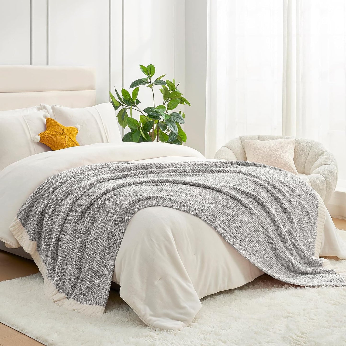 Snuggle Sac Heather Taupe Throw Blanket for Couch, Reversible Super Soft Knitted Blankets Warm Cozy Knit Fuzzy Plush Lightweight Throws for Sofa, Bed, Camping, Picnic, Taupe, 50x60 inches